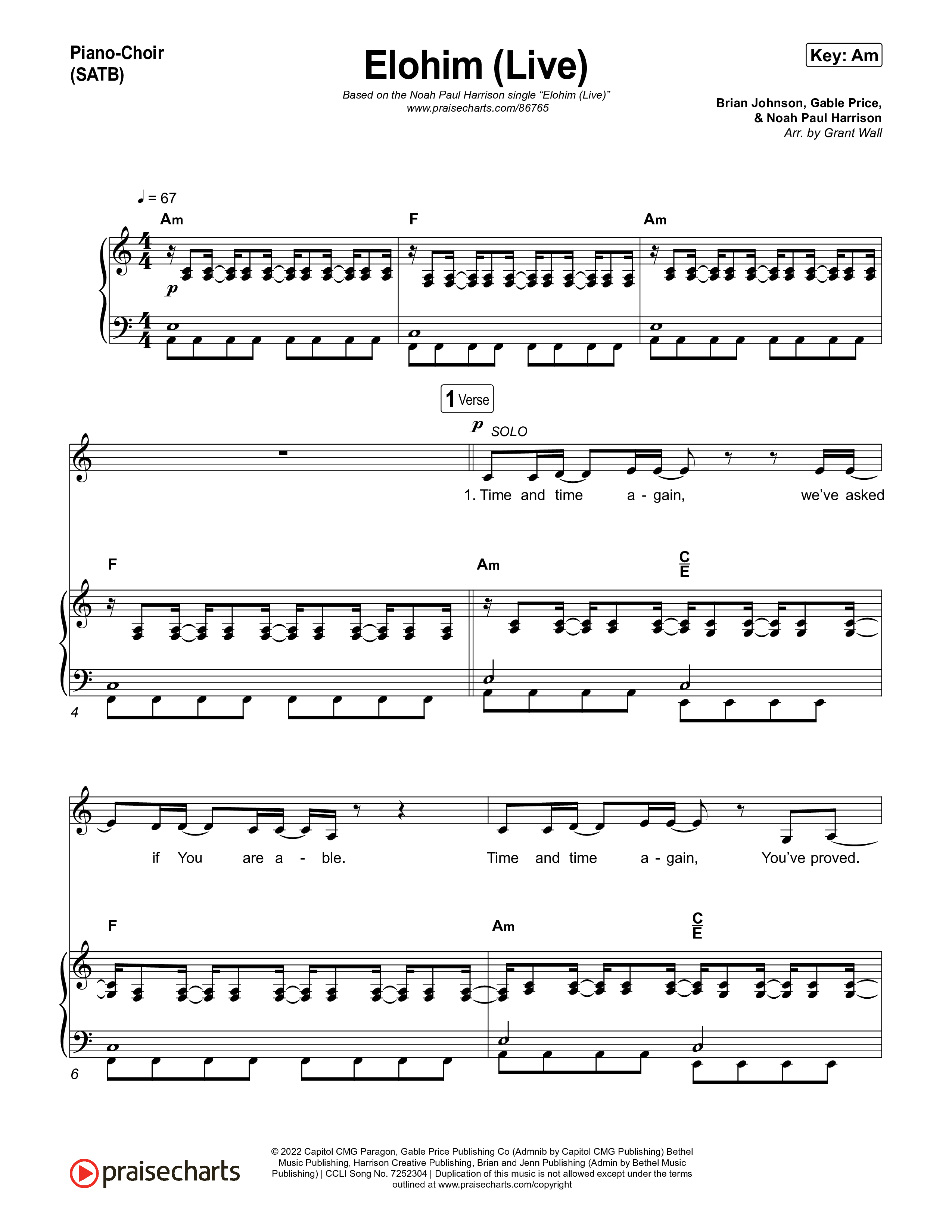 Elohim (Live) Piano/Vocal Pack (Noah Paul Harrison)