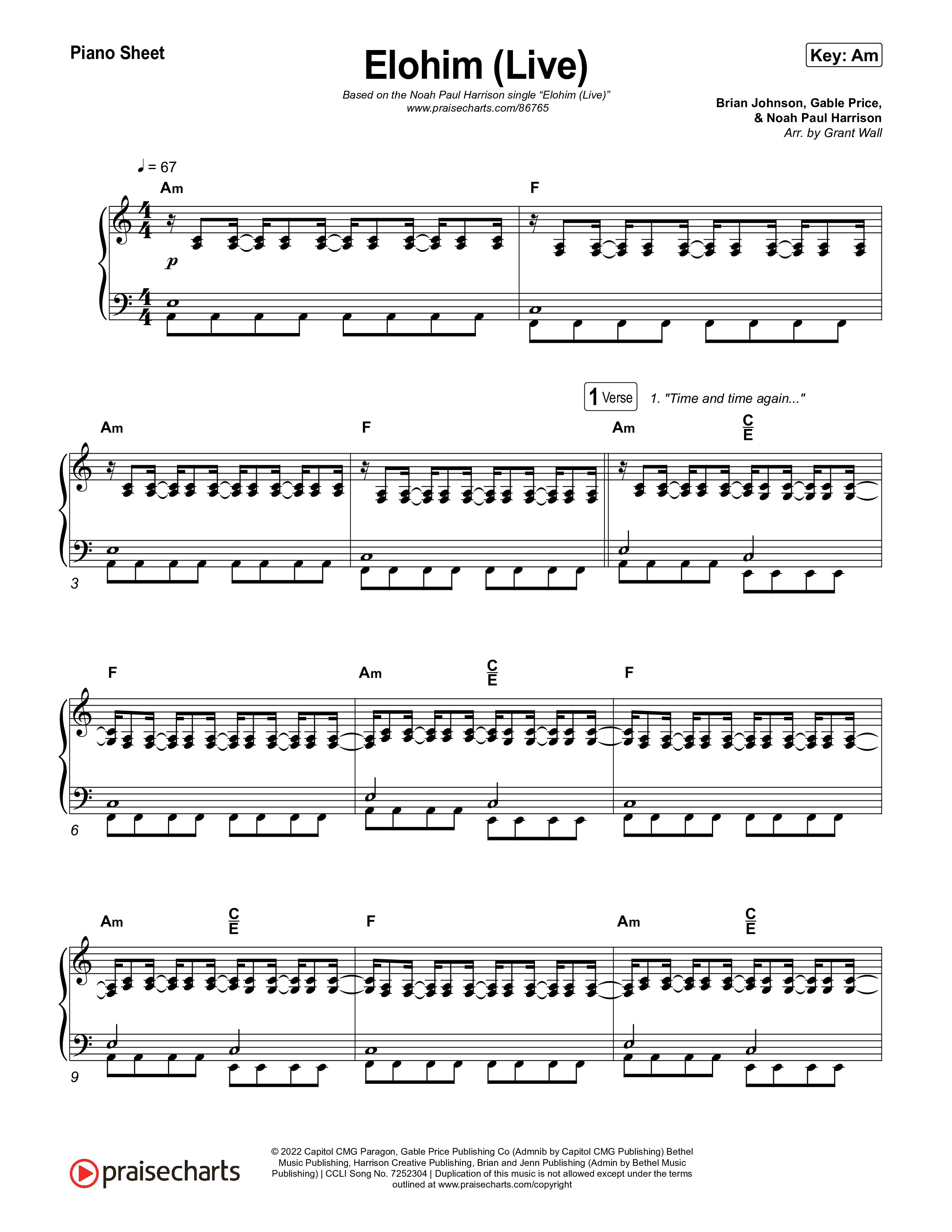 Elohim (Live) Piano Sheet (Noah Paul Harrison)