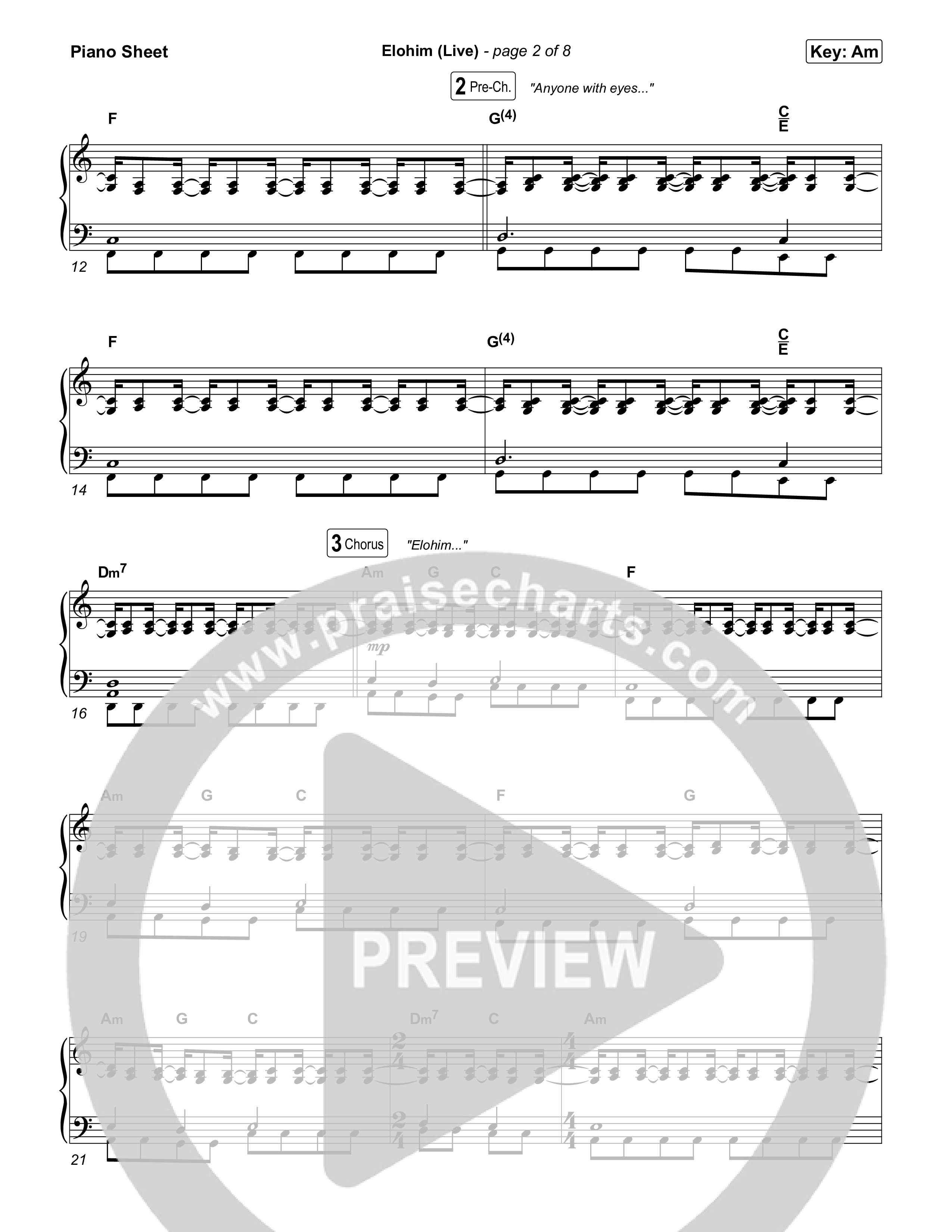 Elohim (Live) Piano Sheet (Noah Paul Harrison)