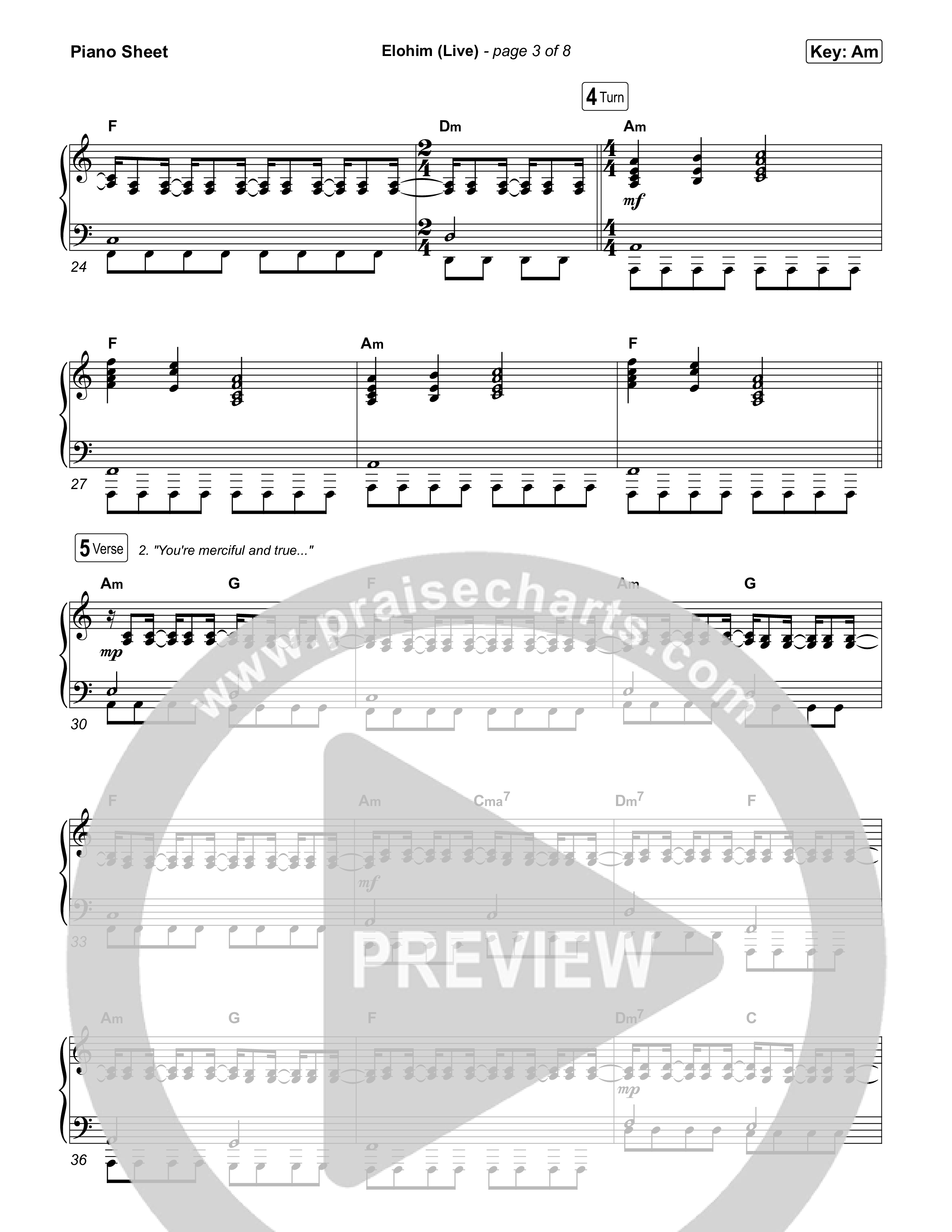 Elohim (Live) Piano Sheet (Noah Paul Harrison)