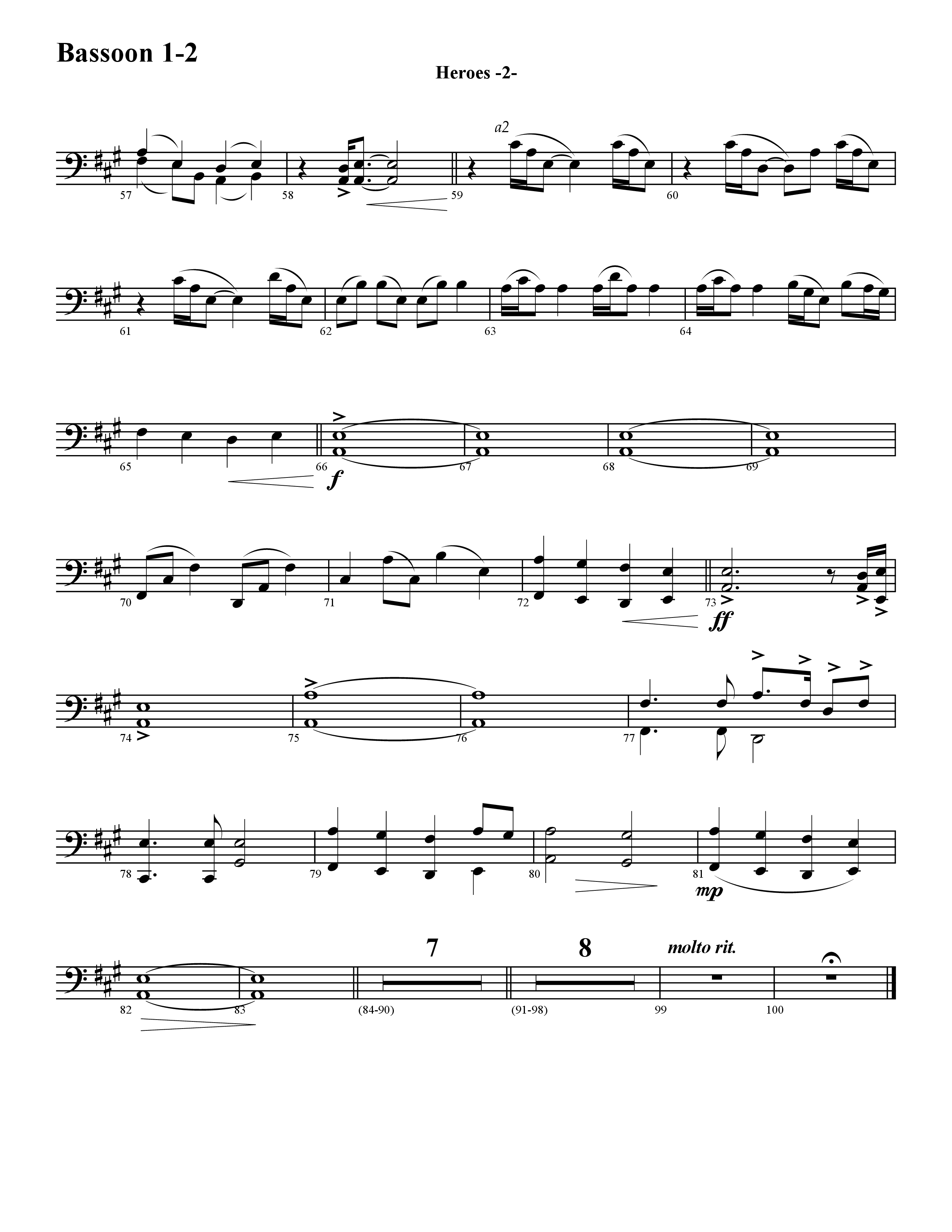 Heroes (Instrumental) Bassoon 1/2 (Word Music / Arr. David Hamilton)