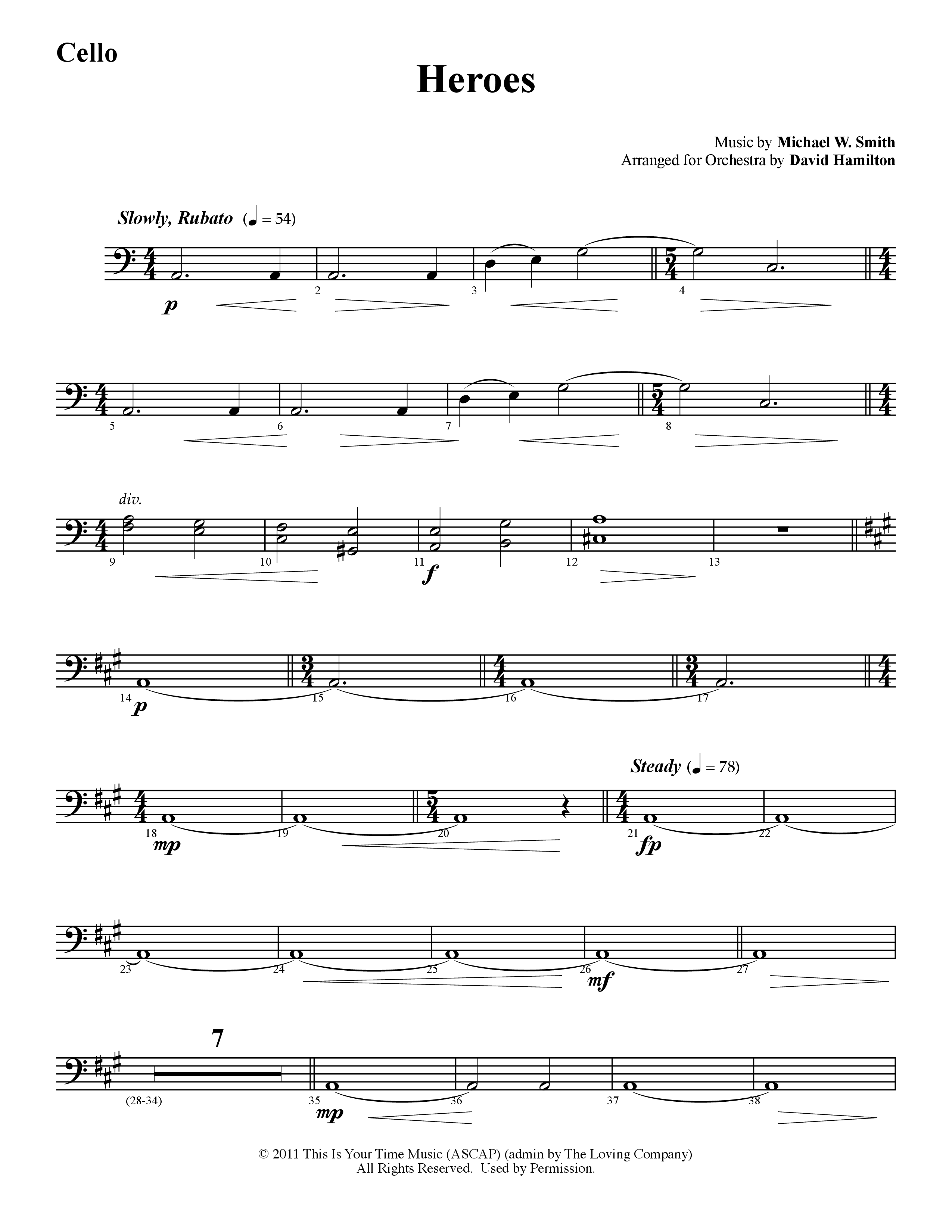 Heroes (Instrumental) Cello (Word Music / Arr. David Hamilton)