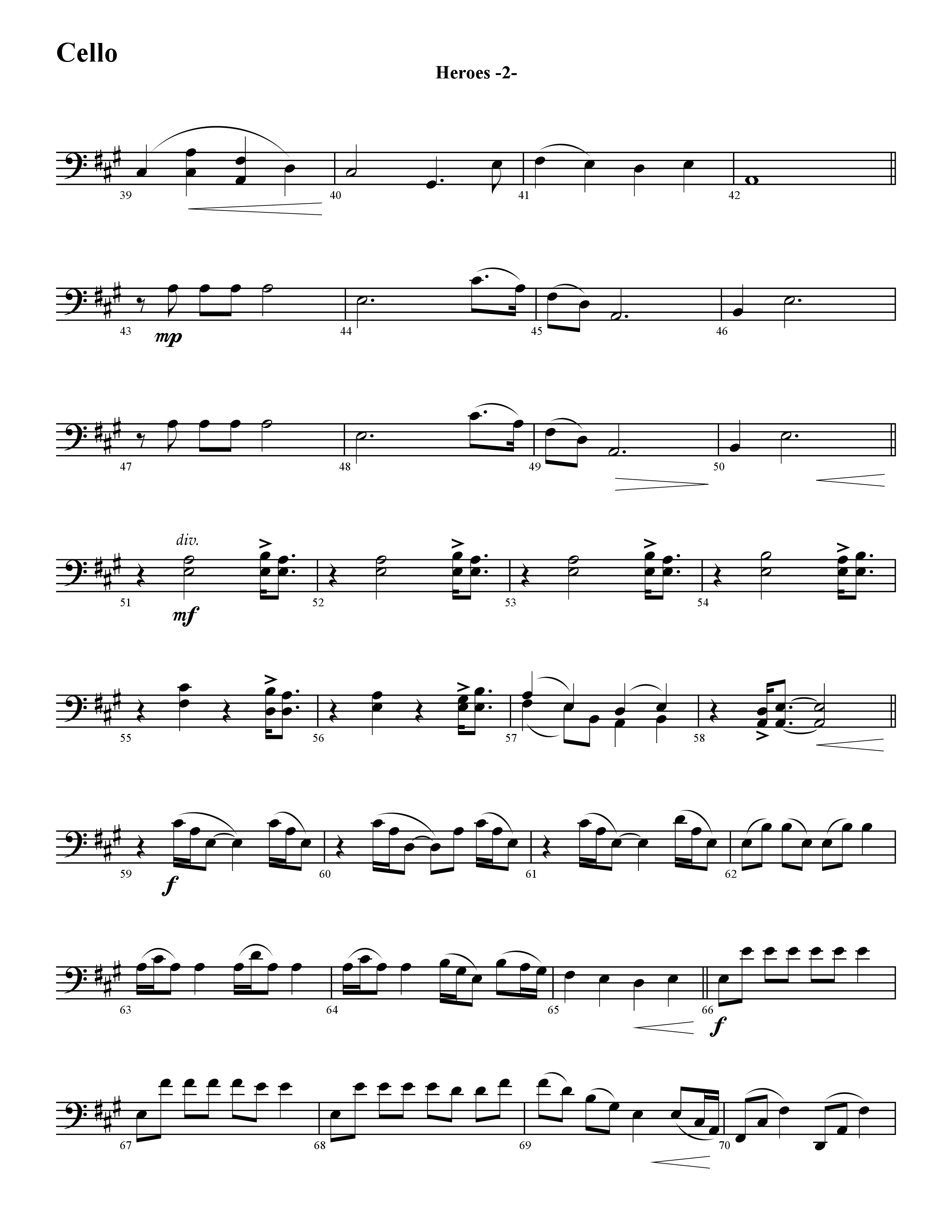 Heroes (Instrumental) Cello (Word Music / Arr. David Hamilton)