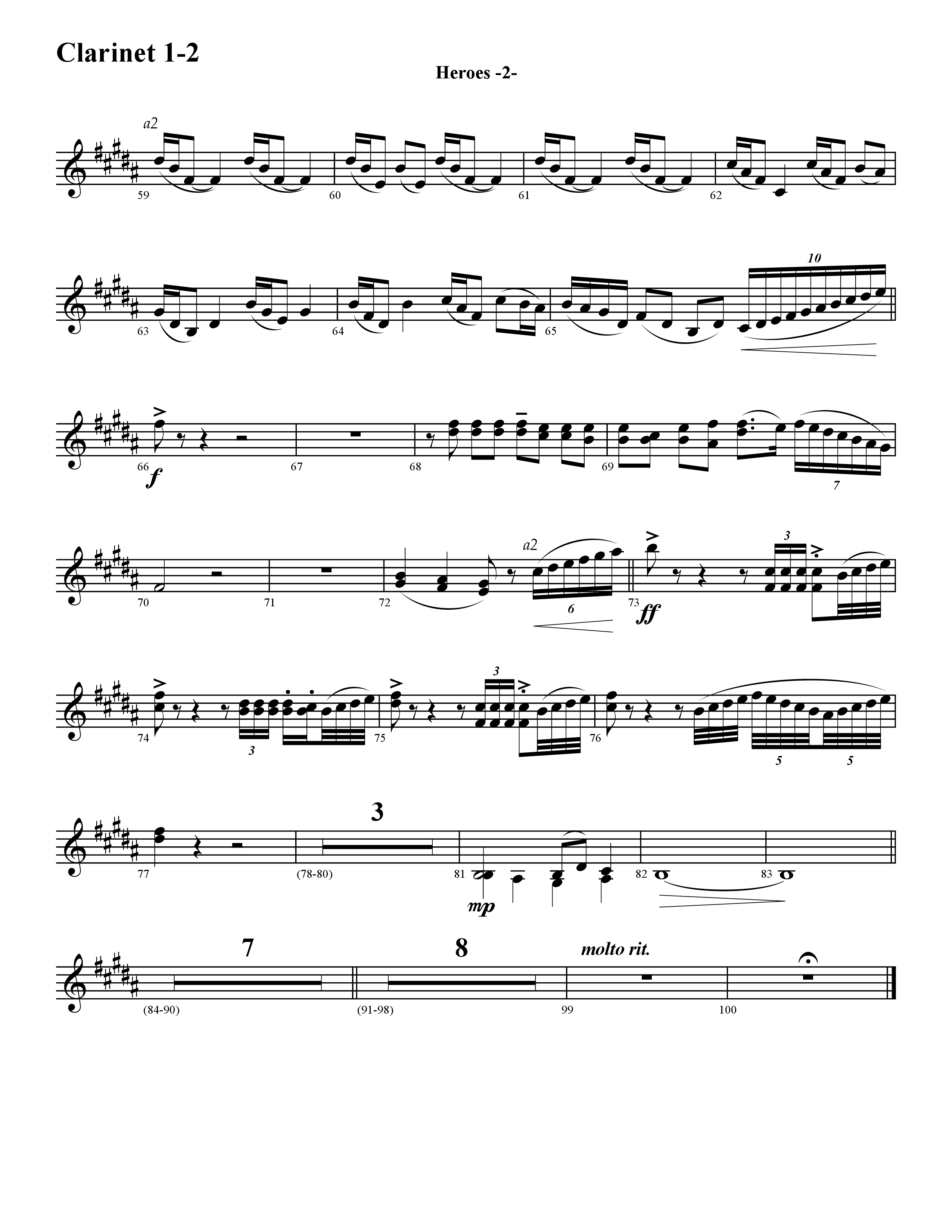 Heroes (Instrumental) Clarinet 1/2 (Word Music / Arr. David Hamilton)