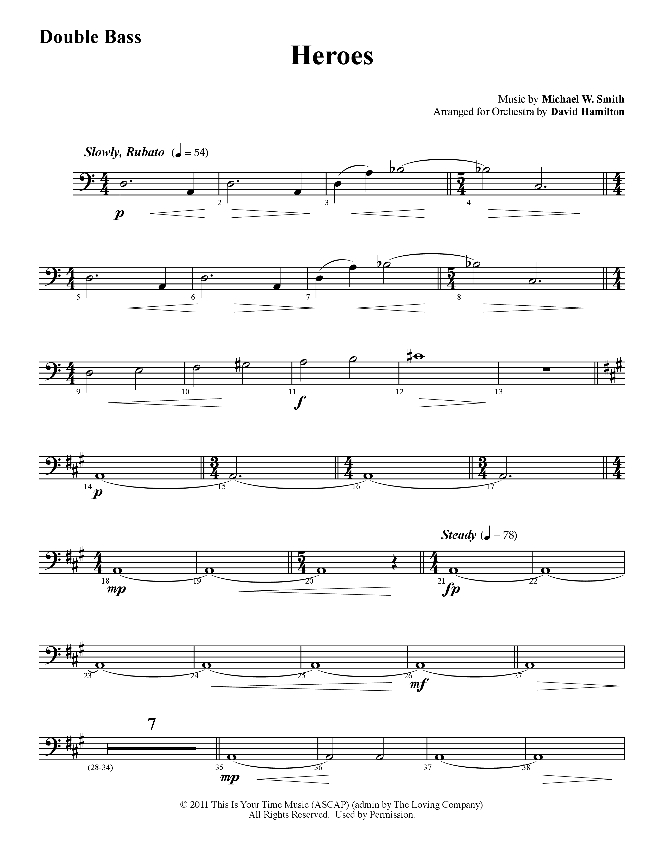 Heroes (Instrumental) Double Bass (Word Music / Arr. David Hamilton)