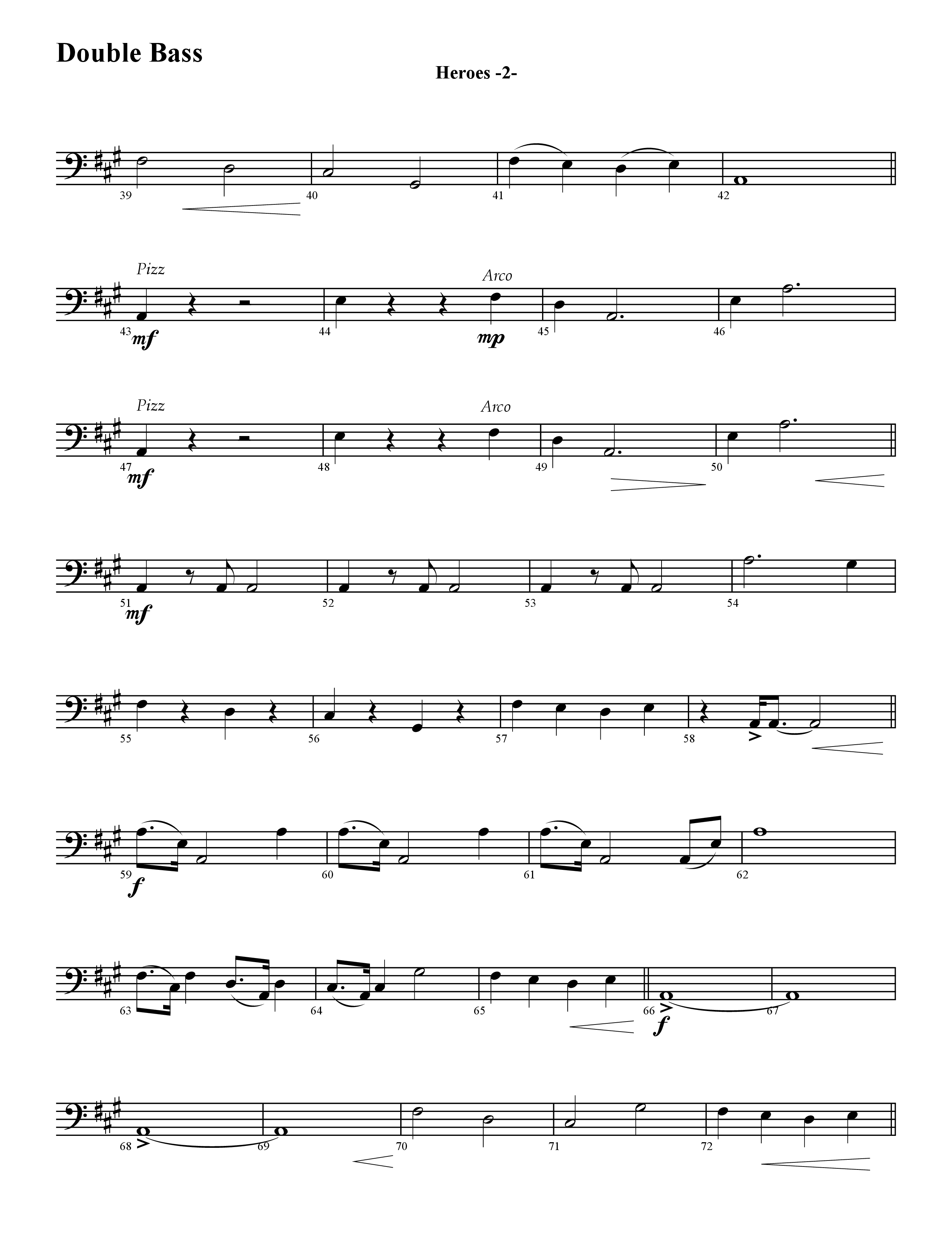 Heroes (Instrumental) Double Bass (Word Music / Arr. David Hamilton)