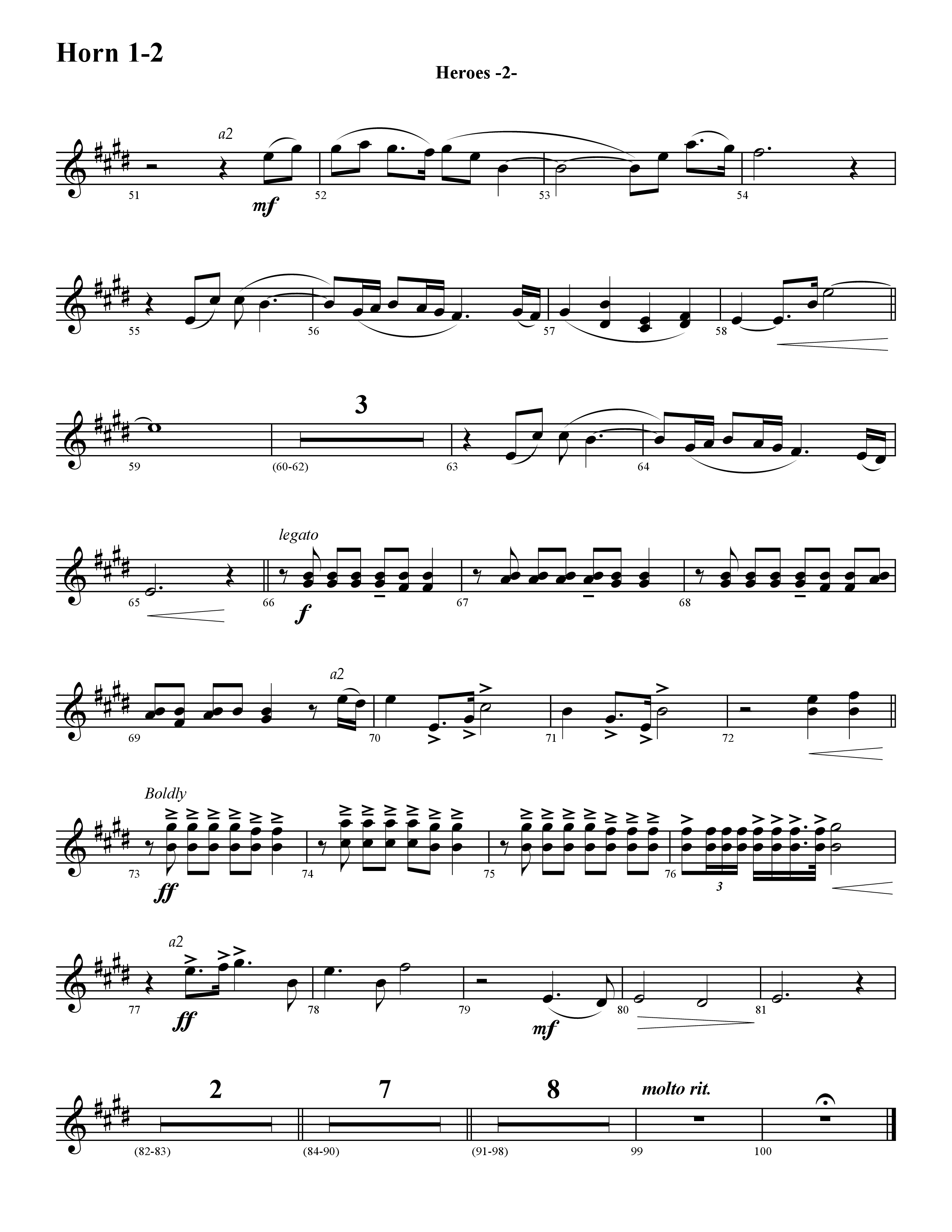 Heroes (Instrumental) French Horn 1/2 (Word Music / Arr. David Hamilton)