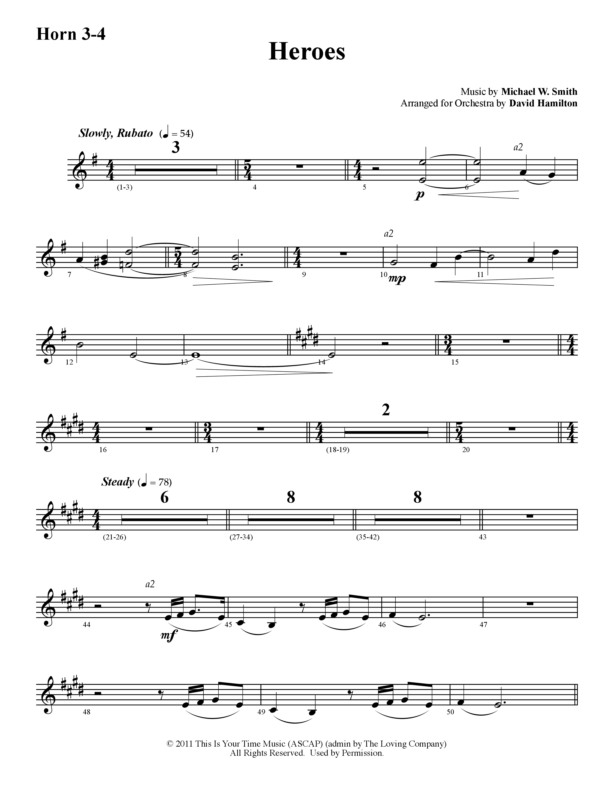 Heroes (Instrumental) French Horn 3 (Word Music / Arr. David Hamilton)