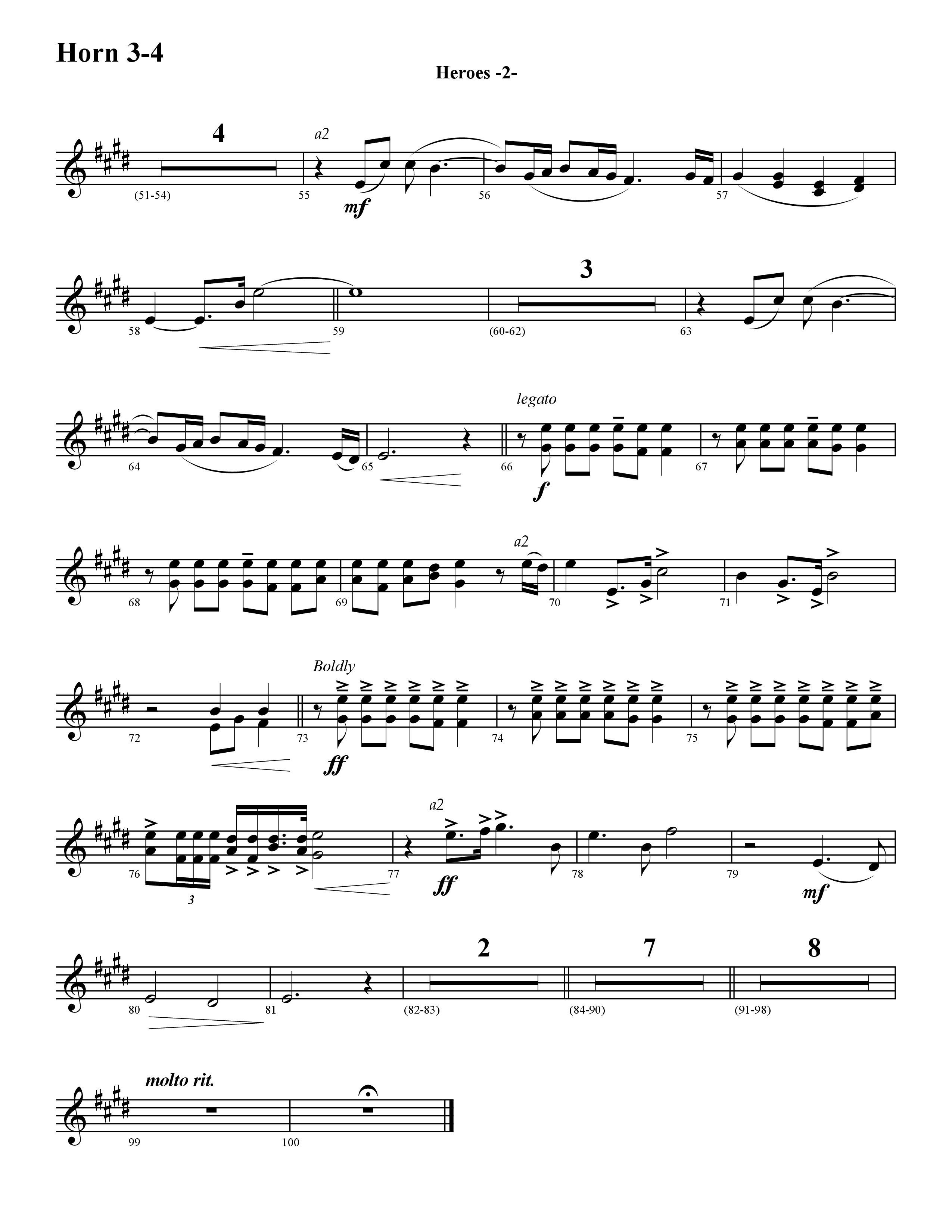 Heroes (Instrumental) French Horn 3 (Word Music / Arr. David Hamilton)