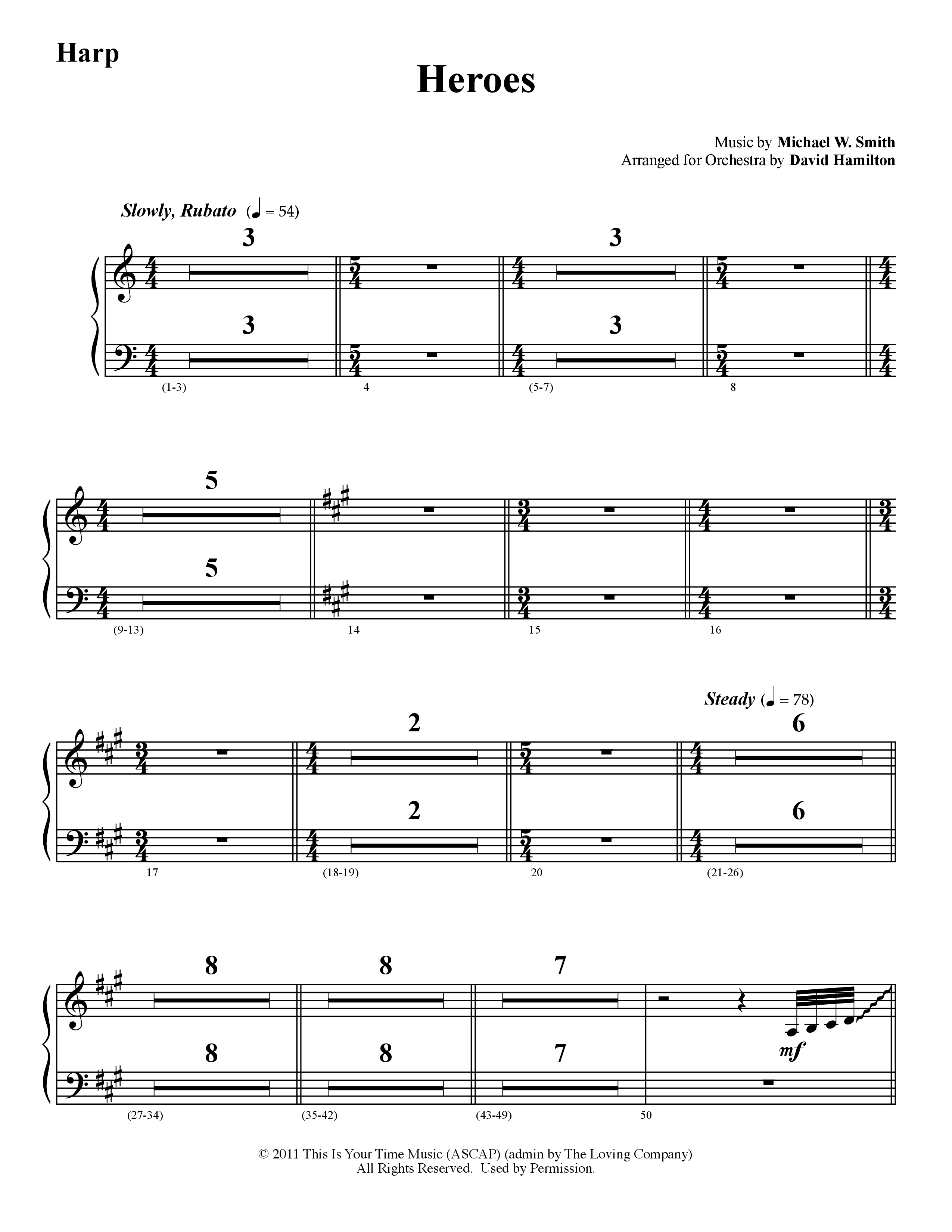 Heroes (Instrumental) Harp (Word Music / Arr. David Hamilton)