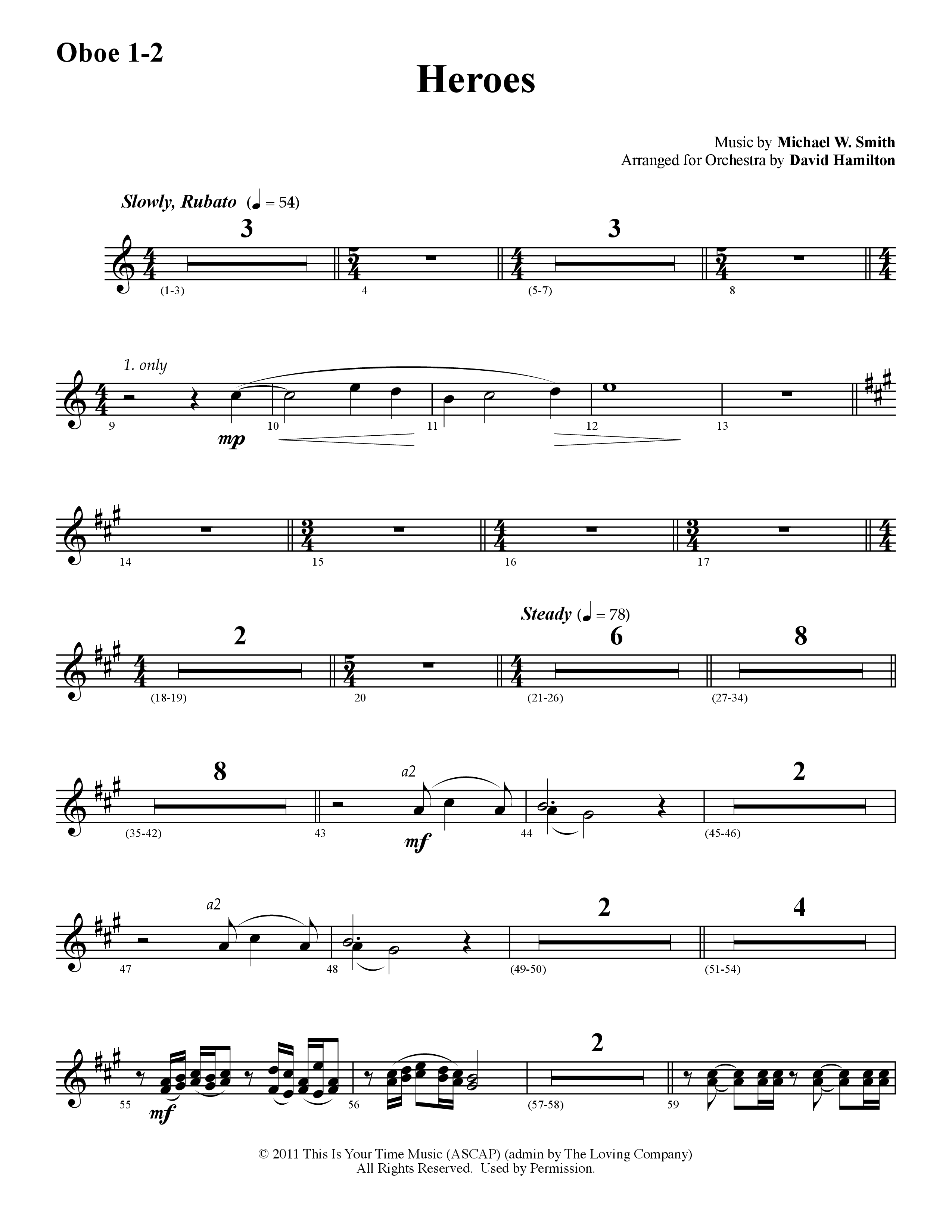 Heroes (Instrumental) Oboe 1/2 (Word Music / Arr. David Hamilton)