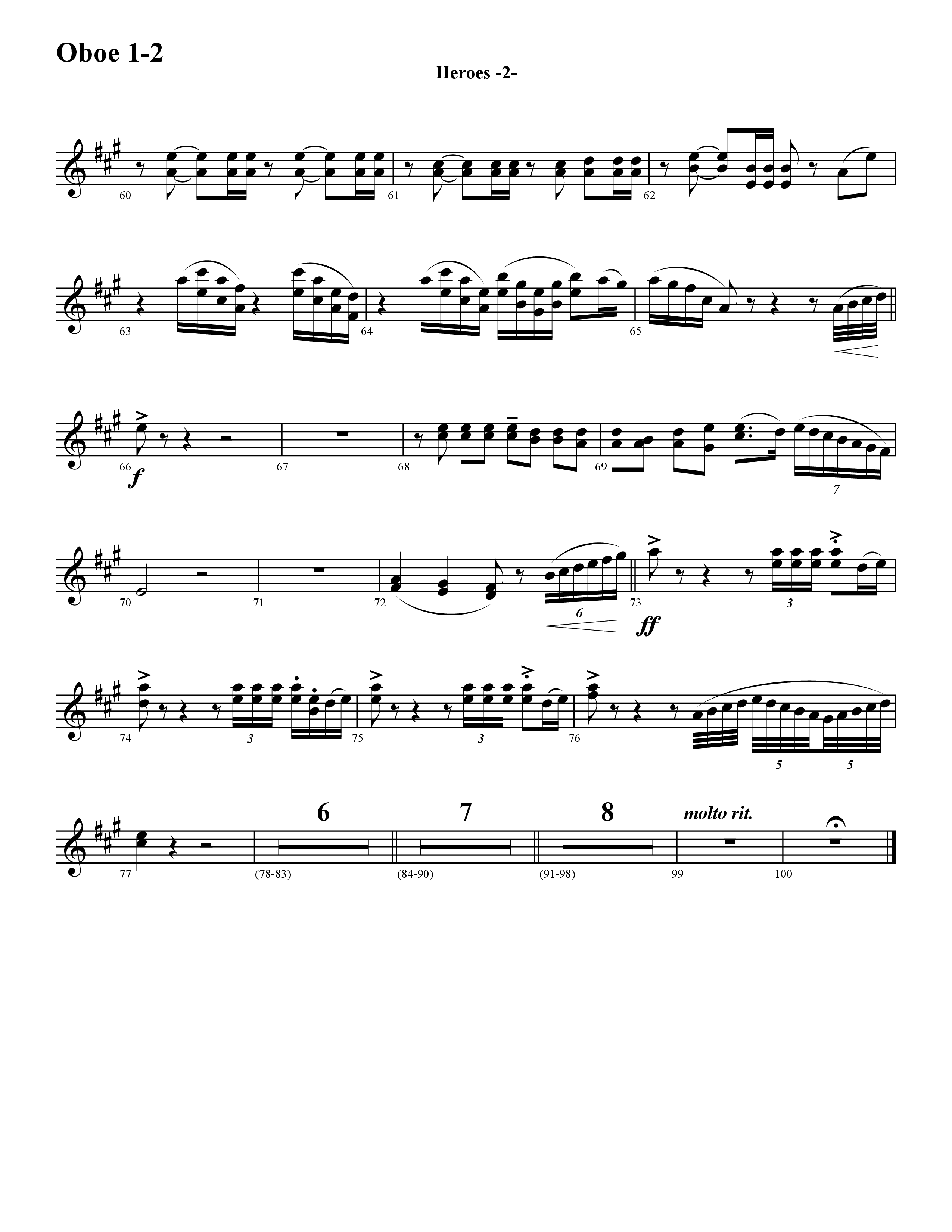 Heroes (Instrumental) Oboe 1/2 (Word Music / Arr. David Hamilton)