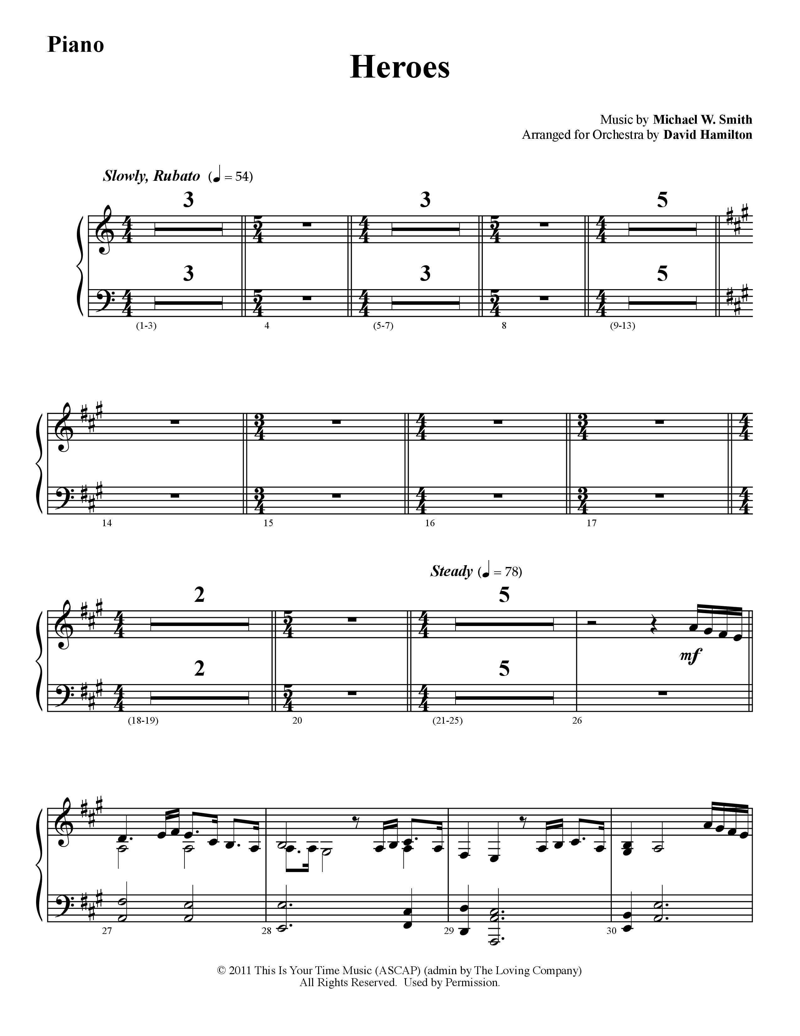 Heroes (Instrumental) Piano Sheet (Word Music / Arr. David Hamilton)
