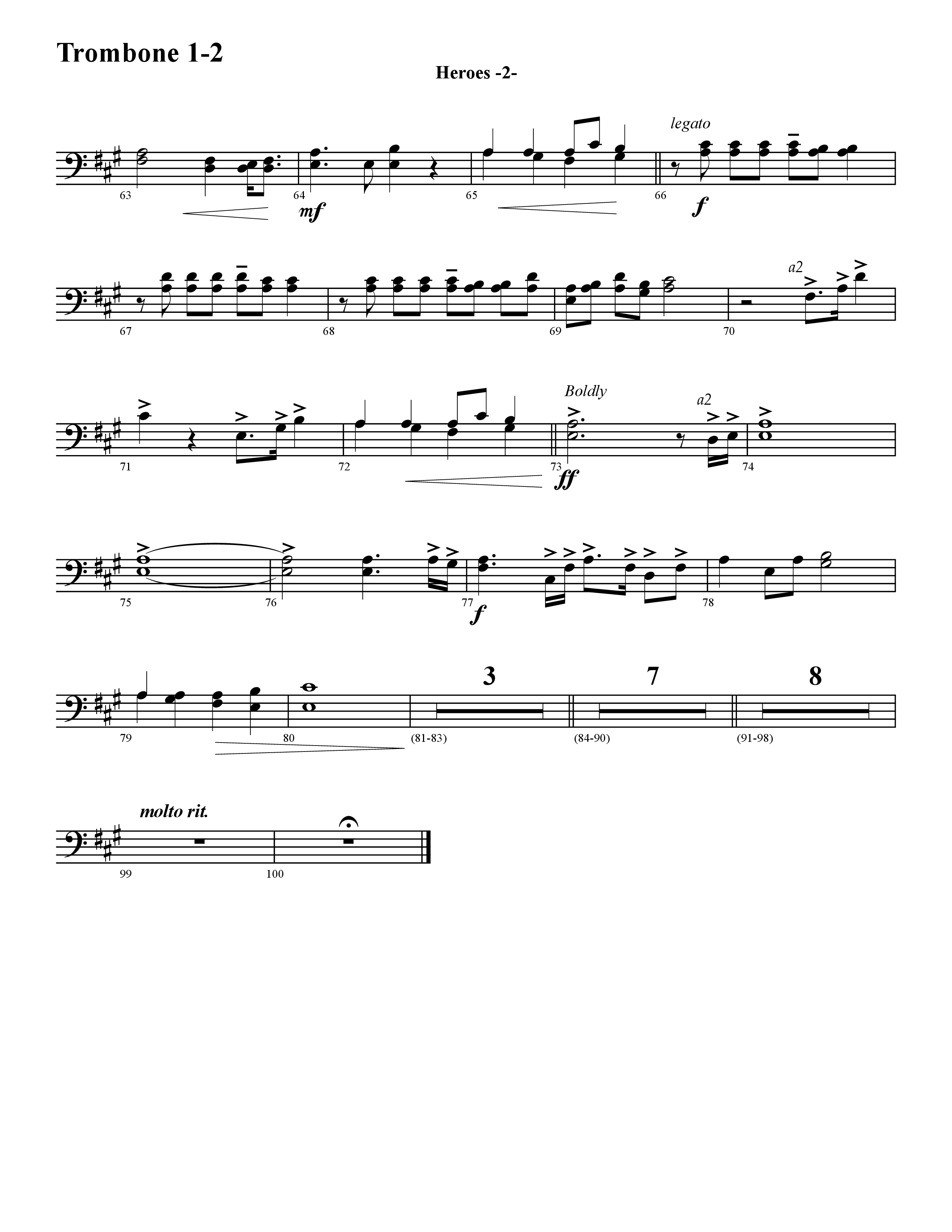 Heroes (Instrumental) Trombone 1/2 (Word Music / Arr. David Hamilton)