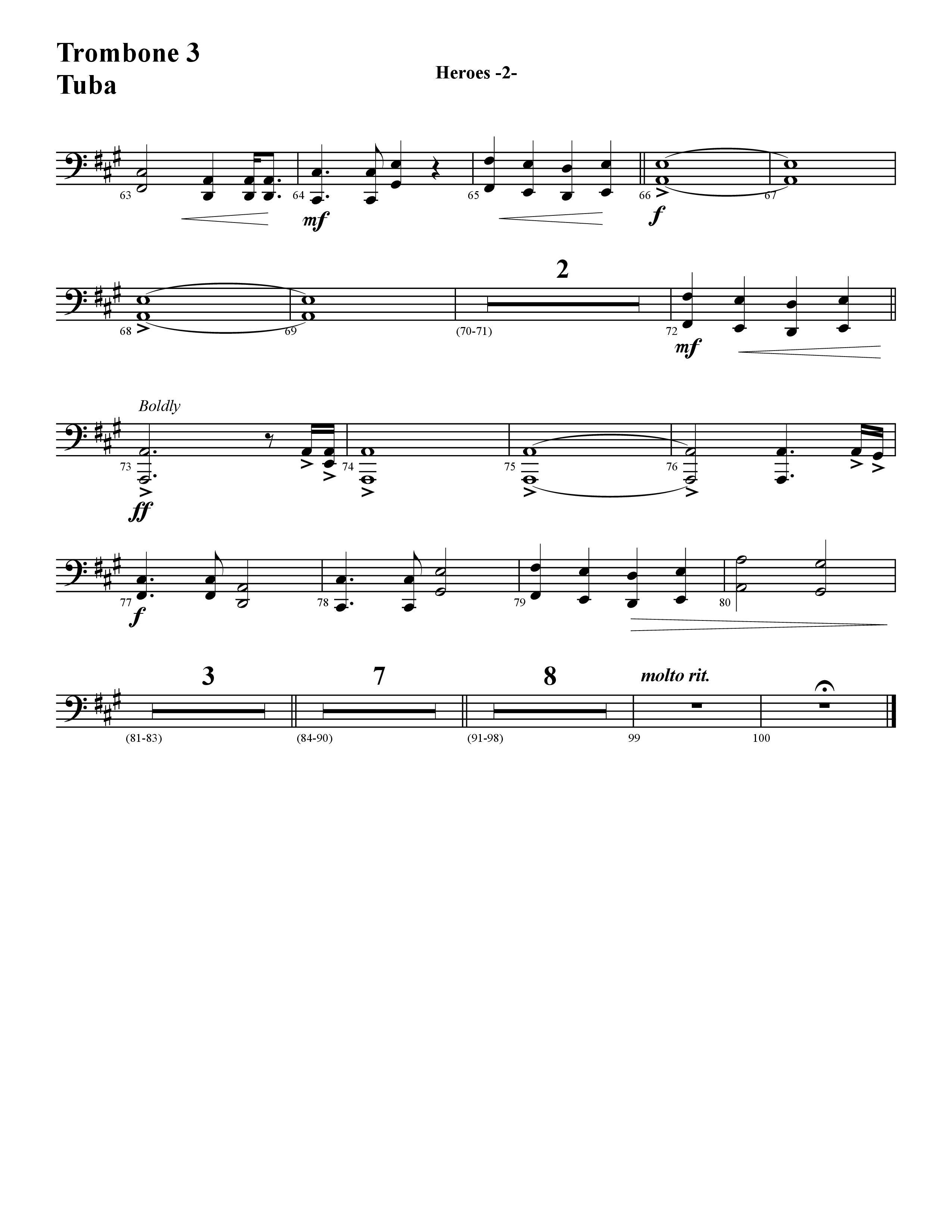 Heroes (Instrumental) Trombone 3/Tuba (Word Music / Arr. David Hamilton)