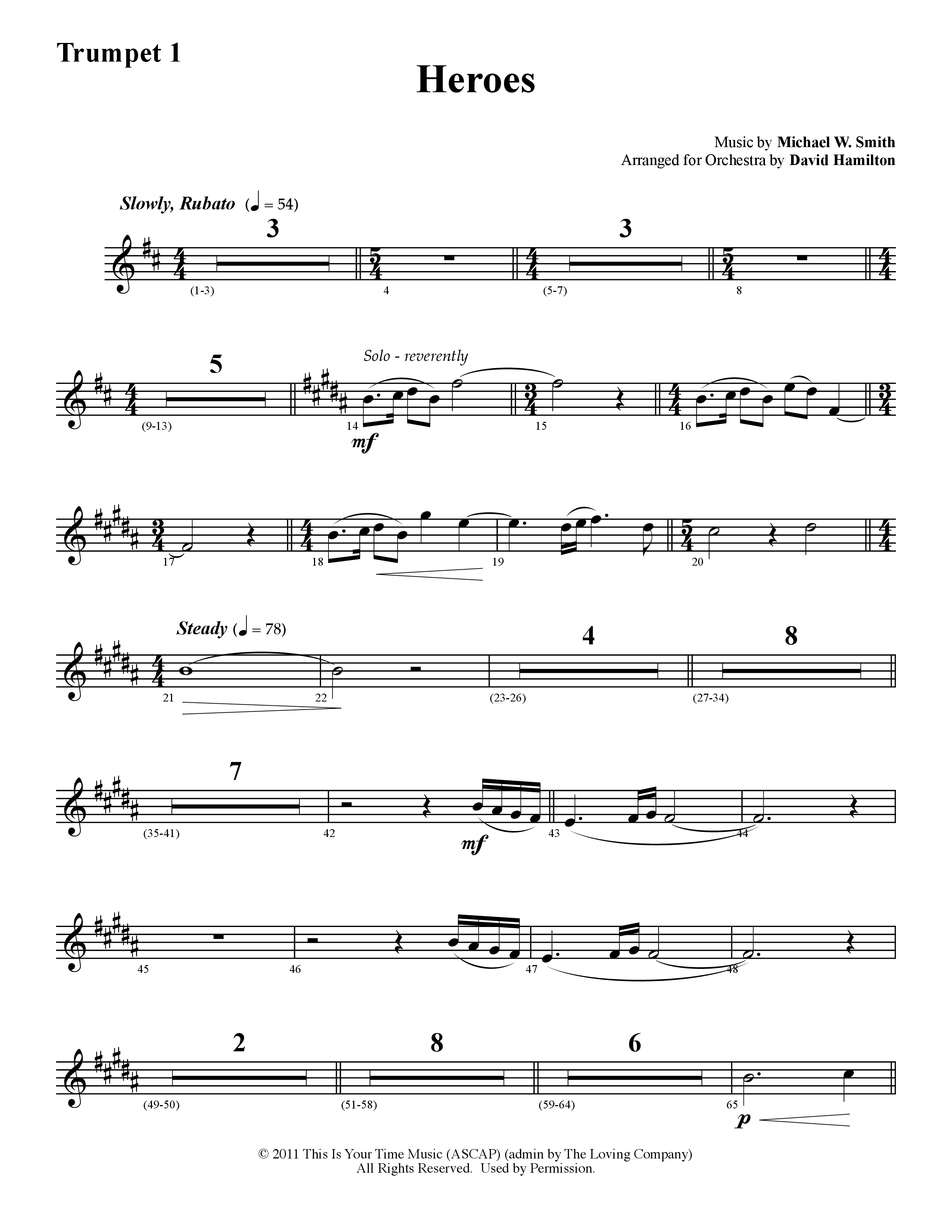 Heroes (Instrumental) Trumpet 1 (Word Music / Arr. David Hamilton)