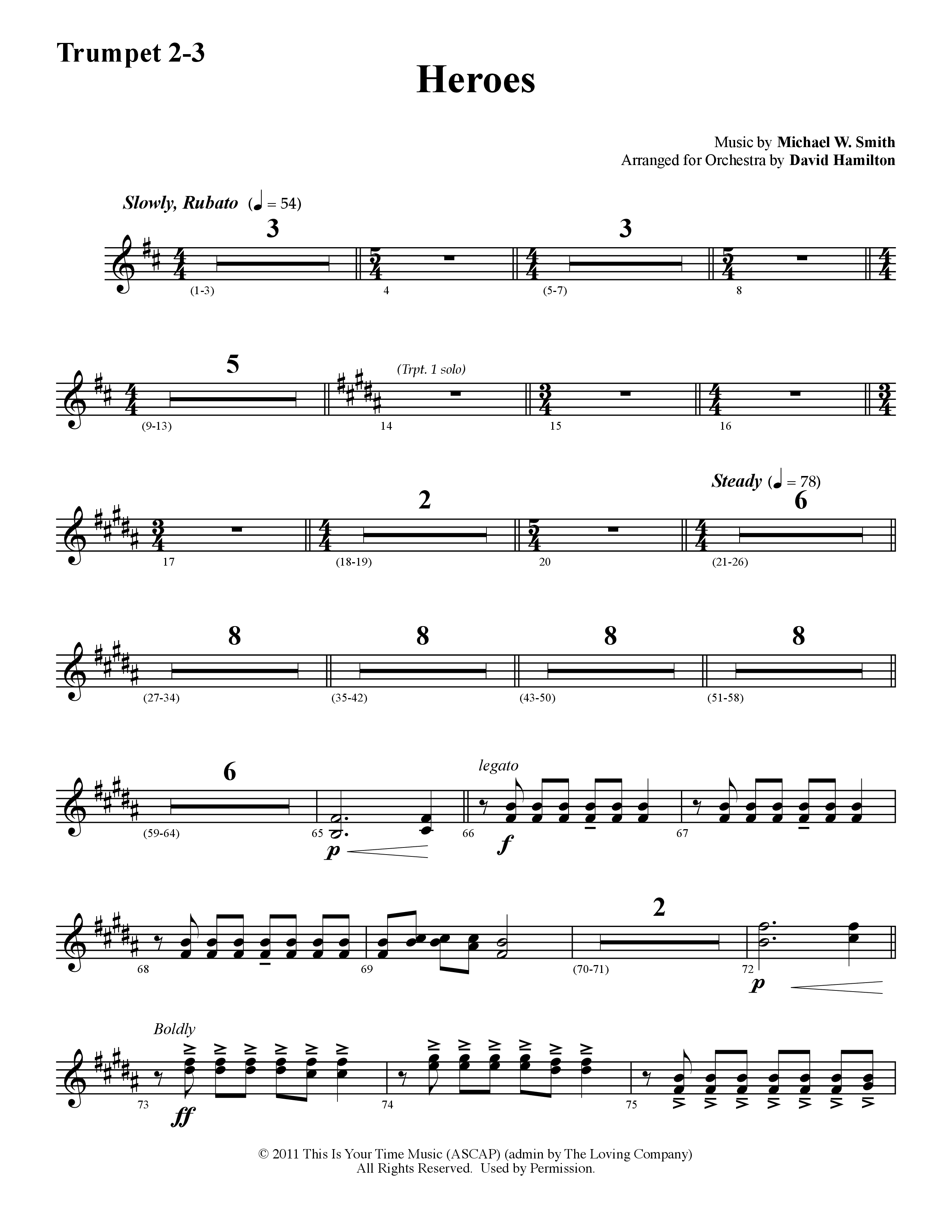 Heroes (Instrumental) Trumpet 2/3 (Word Music / Arr. David Hamilton)