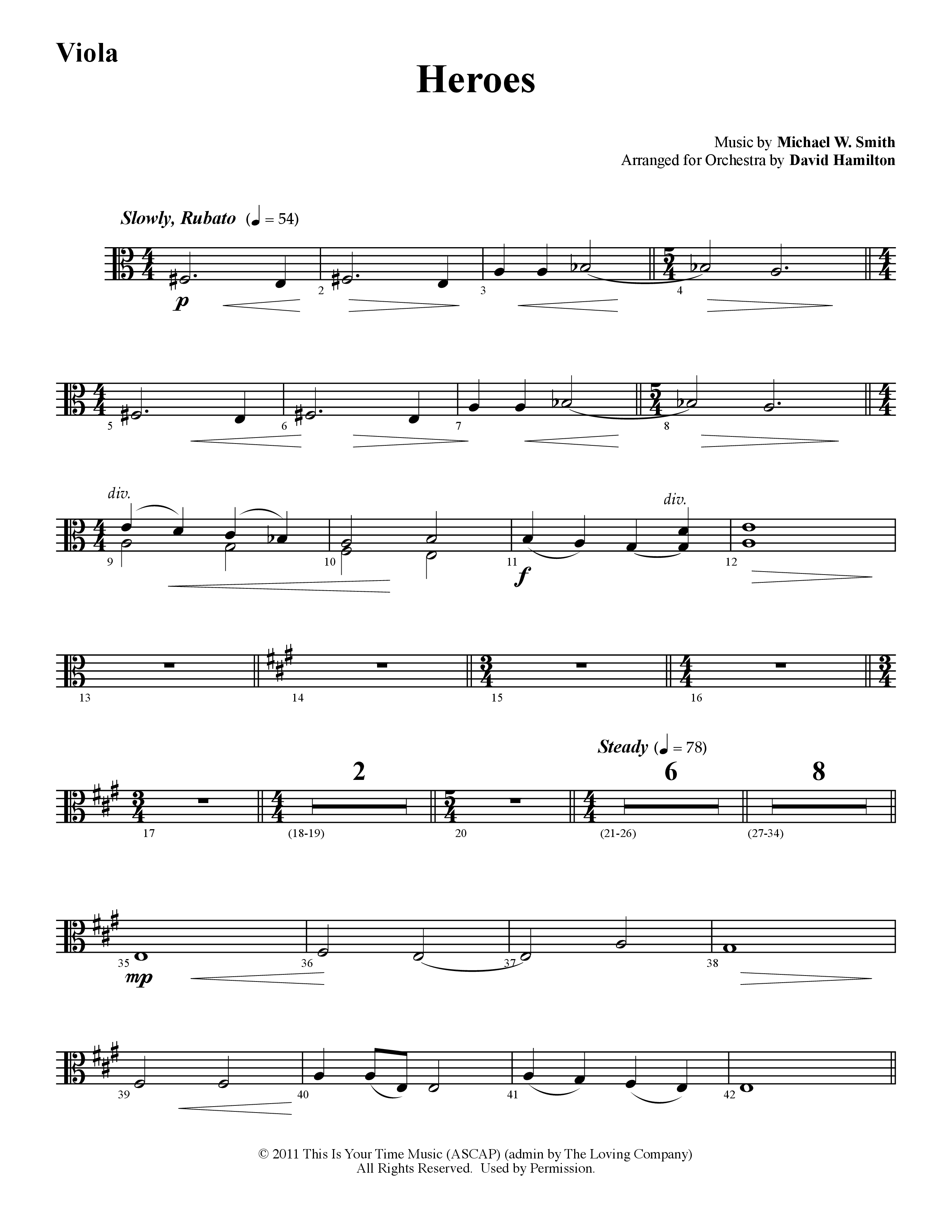 Heroes (Instrumental) Viola (Word Music / Arr. David Hamilton)
