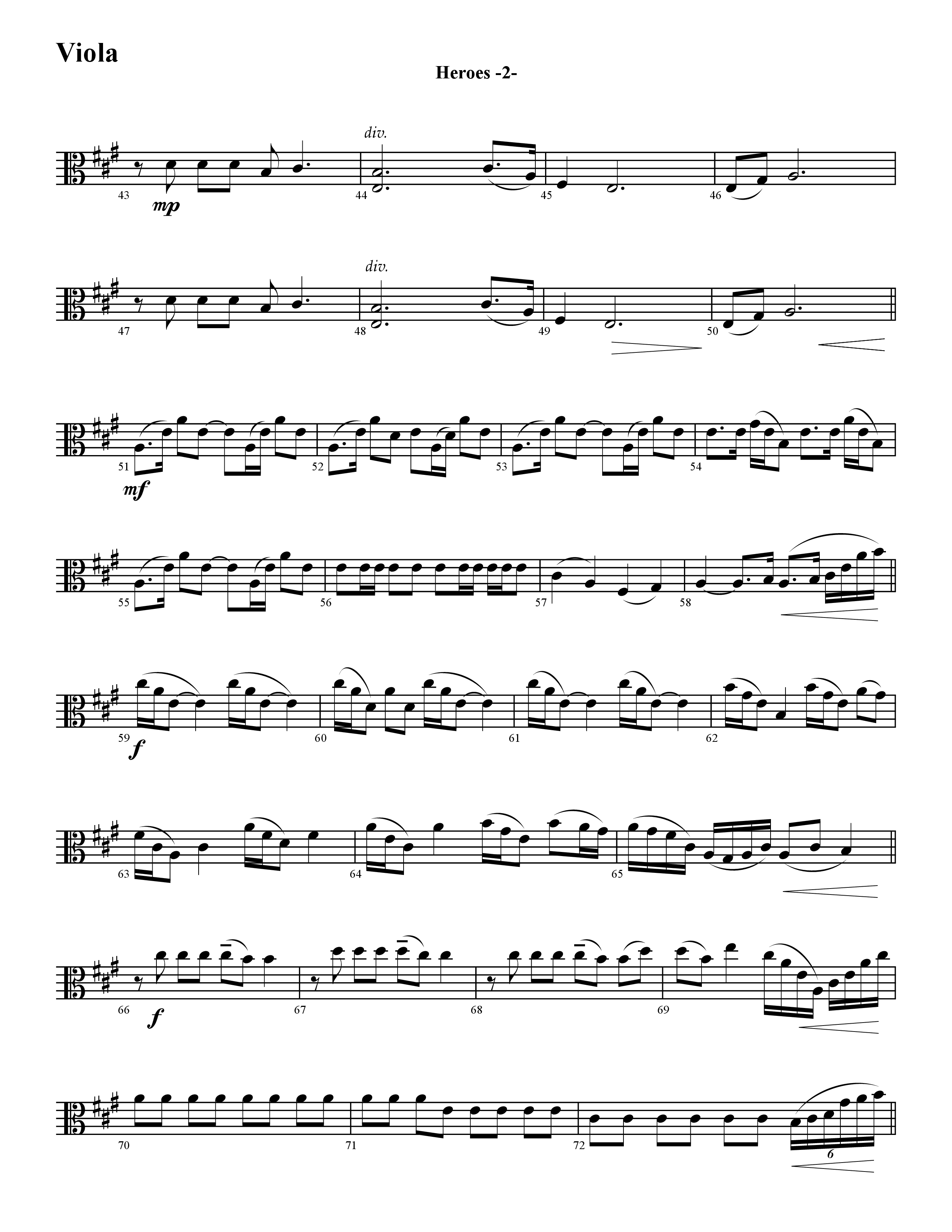 Heroes (Instrumental) Viola (Word Music / Arr. David Hamilton)