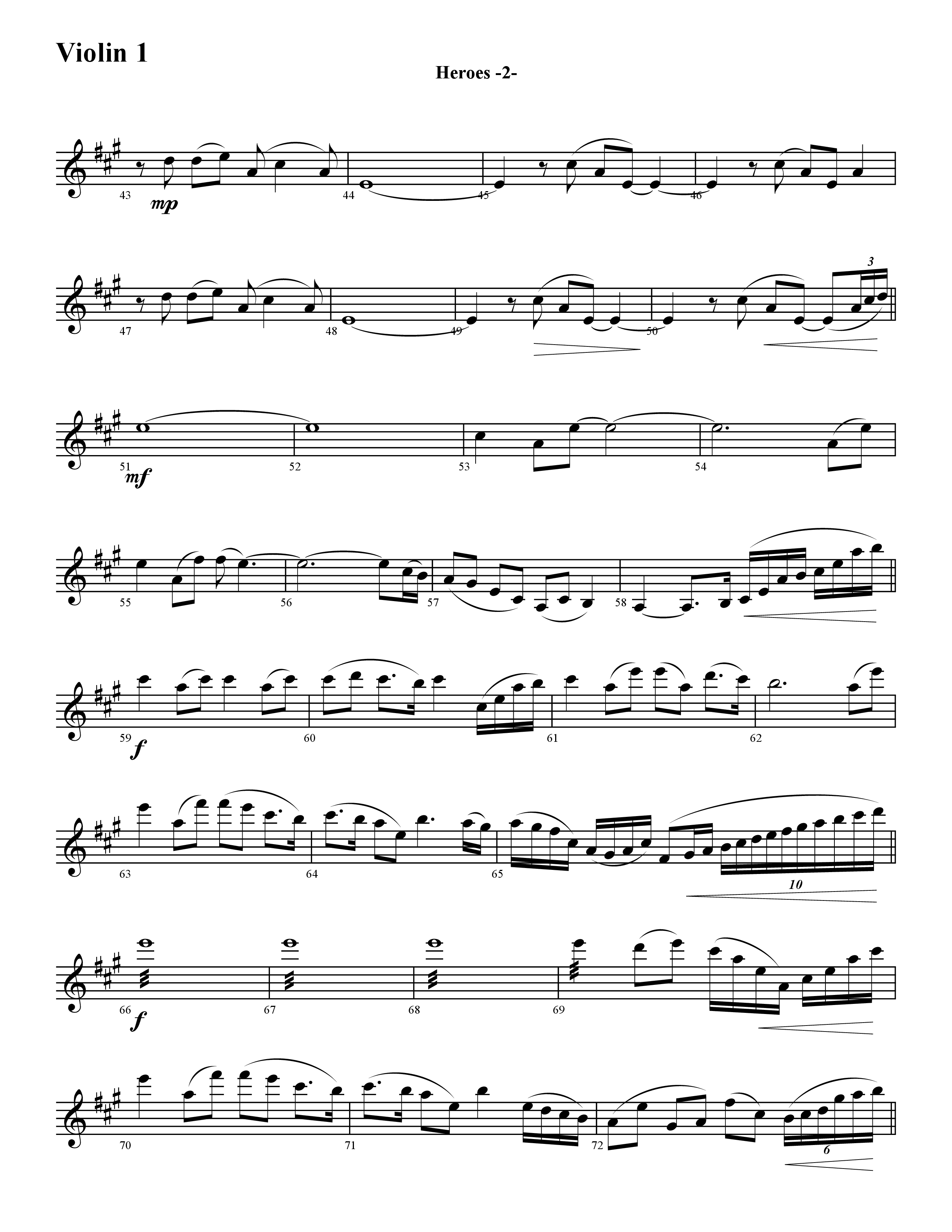 Heroes (Instrumental) Violin 1 (Word Music / Arr. David Hamilton)