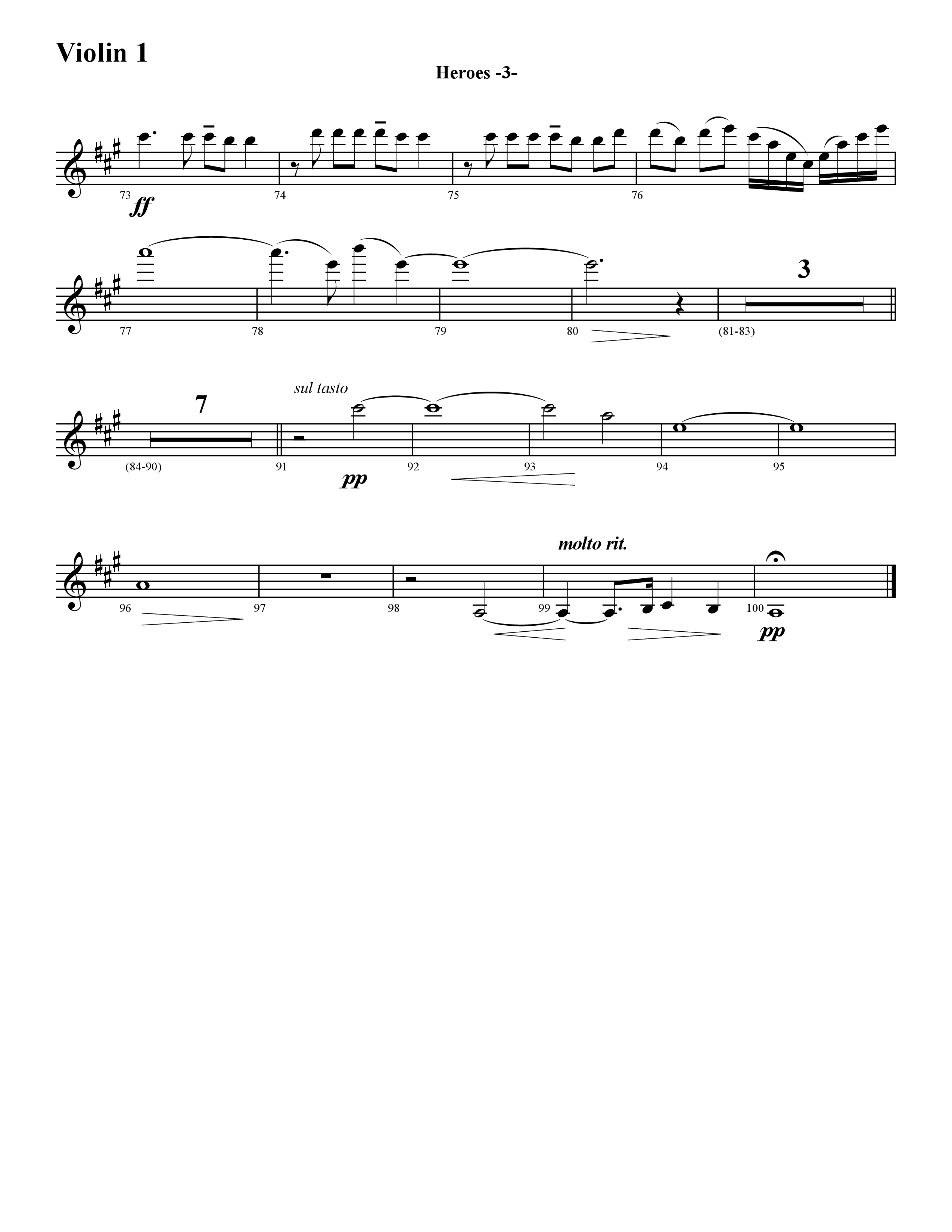 Heroes (Instrumental) Violin 1 (Word Music / Arr. David Hamilton)