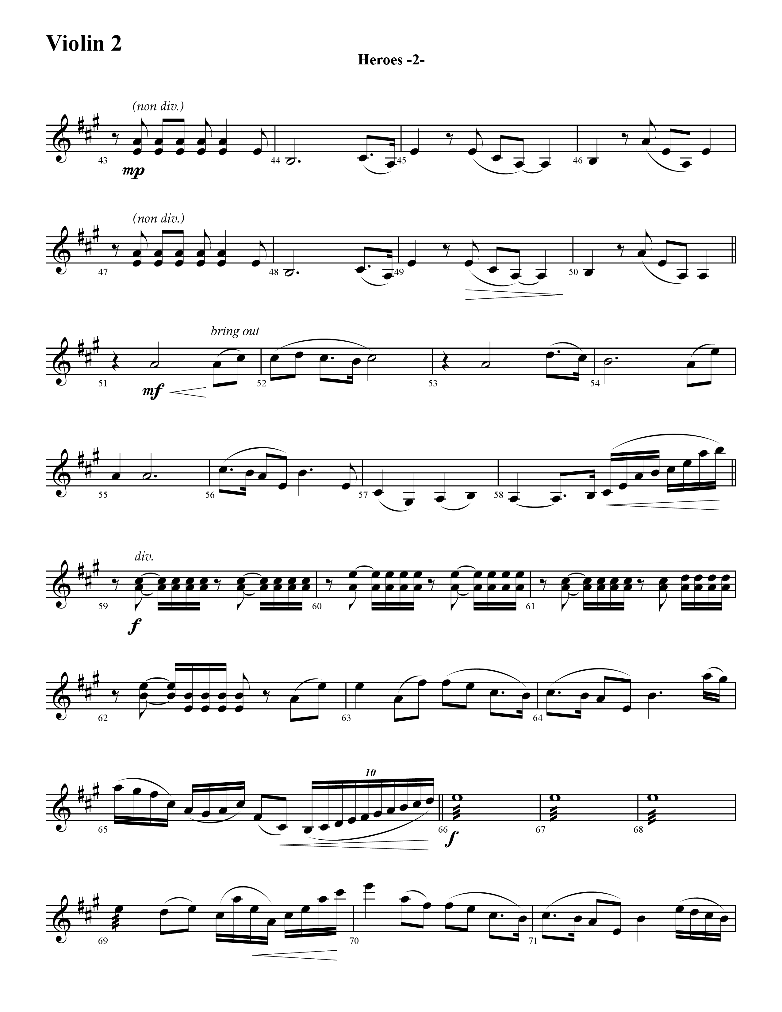 Heroes (Instrumental) Violin 2 (Word Music / Arr. David Hamilton)