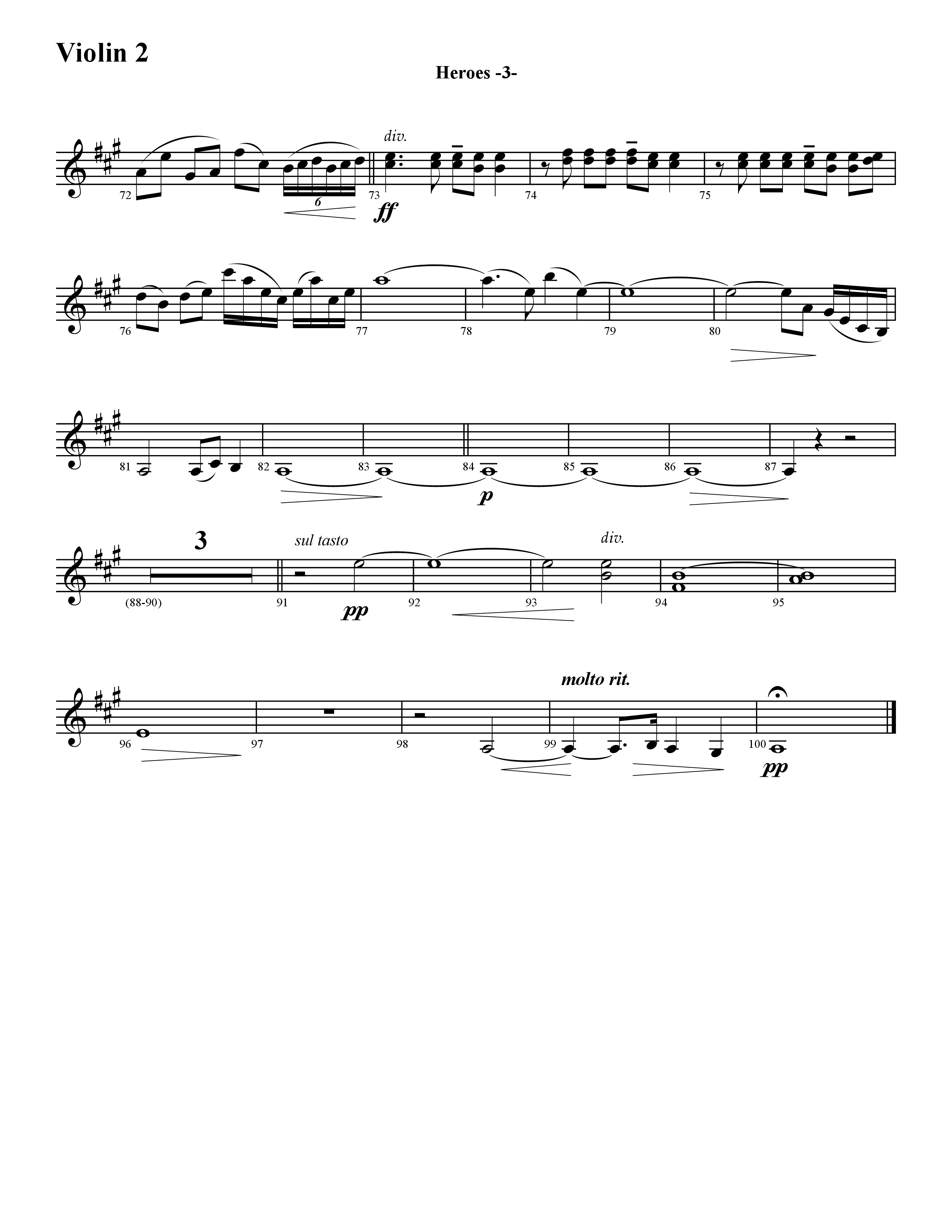 Heroes (Instrumental) Violin 2 (Word Music / Arr. David Hamilton)