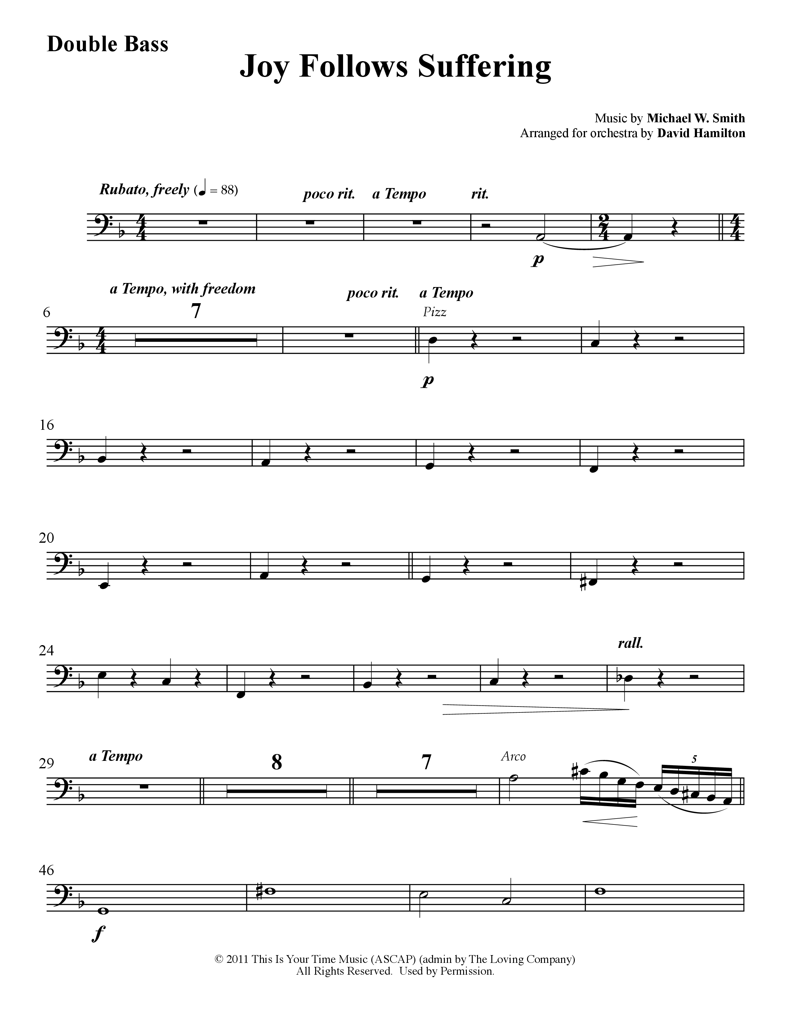 Joy Follows Suffering (Instrumental) Double Bass (Word Music / Arr. David Hamilton)