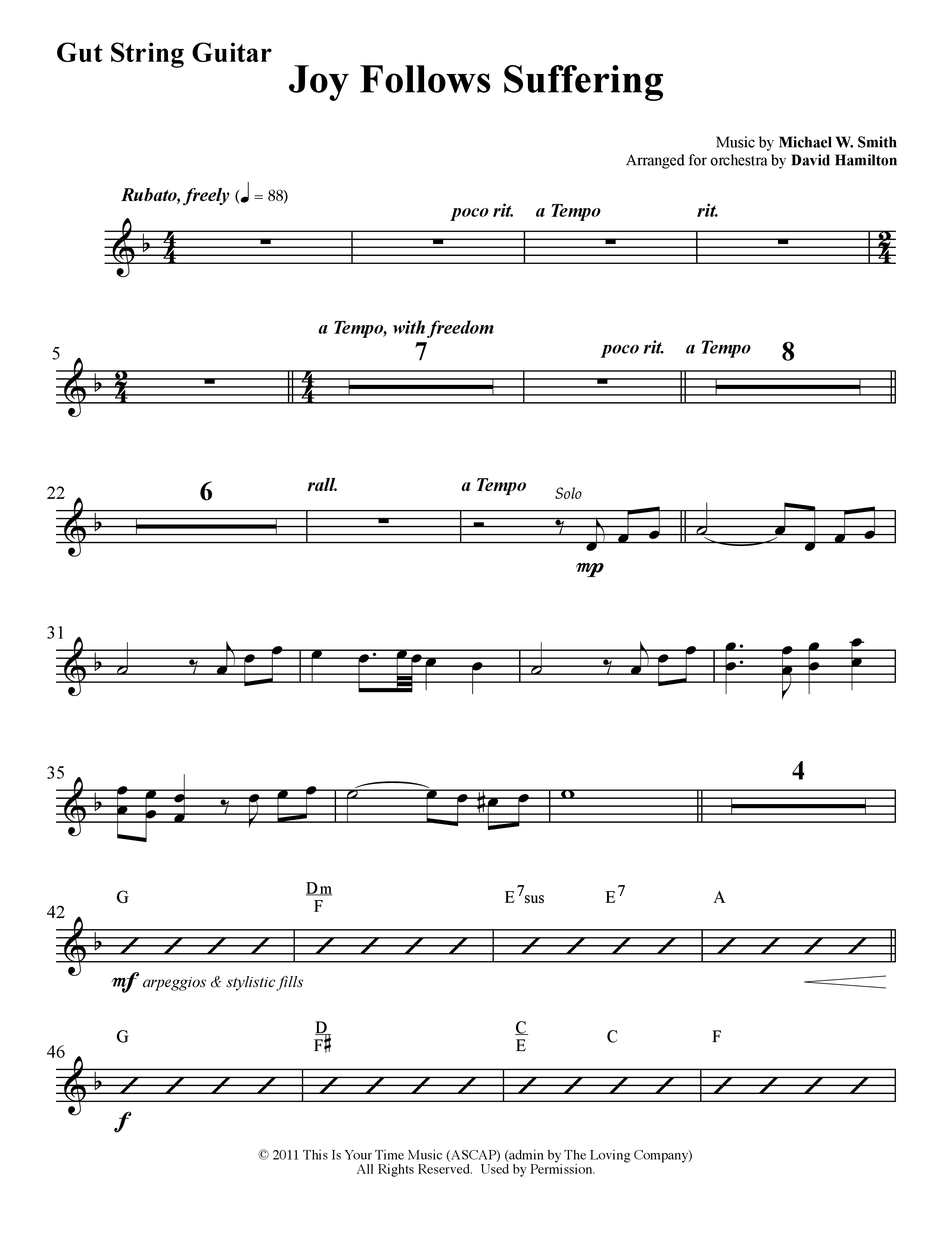 Joy Follows Suffering (Instrumental) Guitar (Word Music / Arr. David Hamilton)