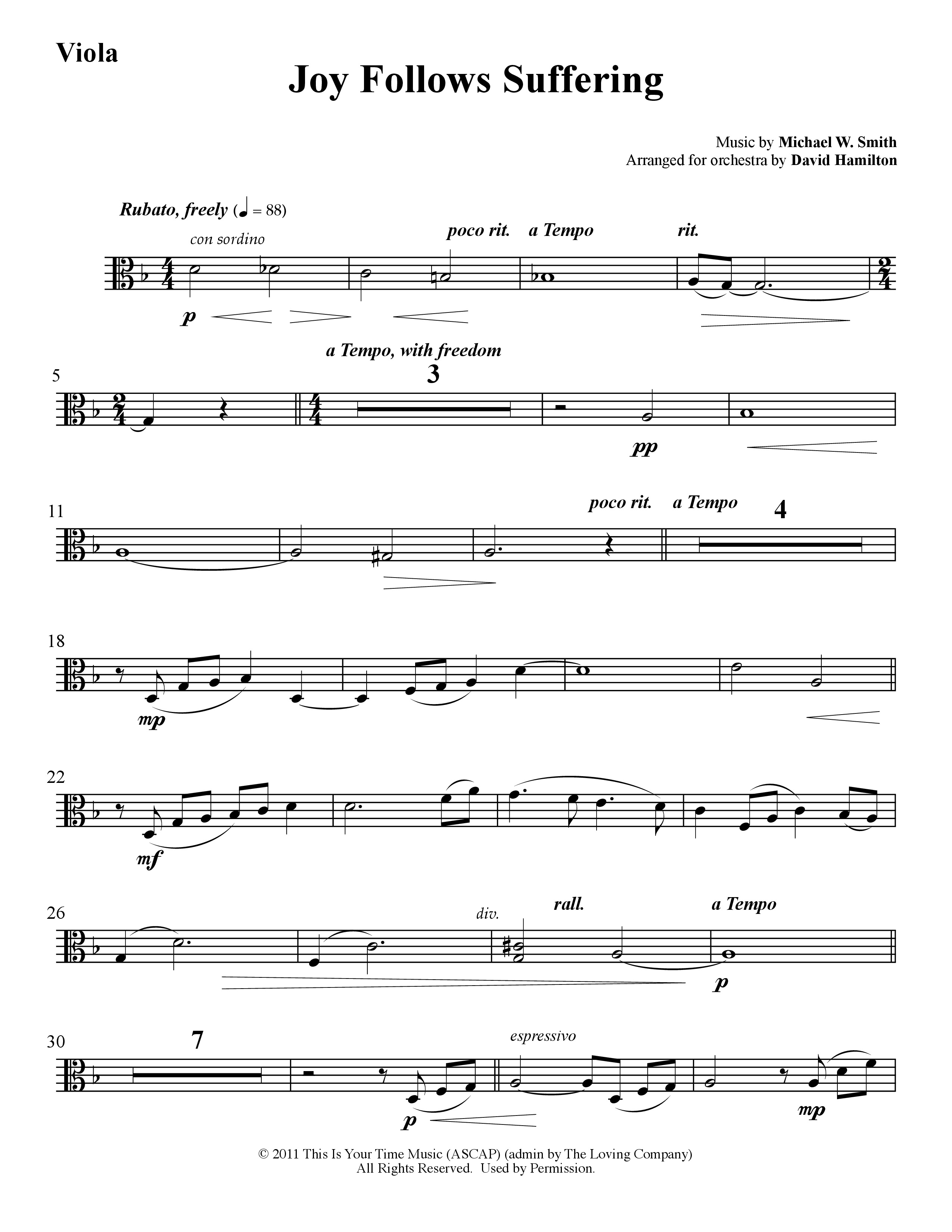Joy Follows Suffering (Instrumental) Viola (Word Music / Arr. David Hamilton)