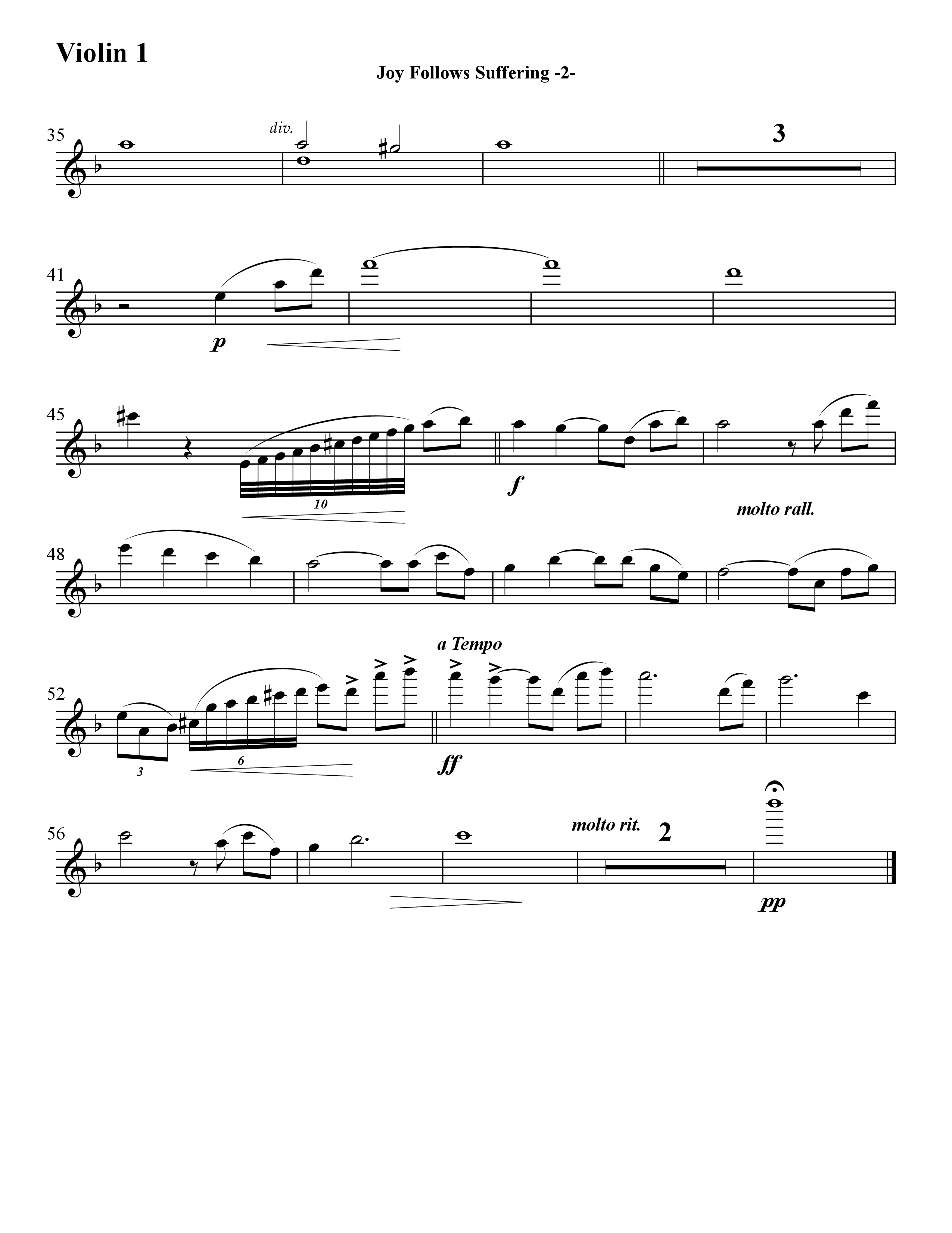 Joy Follows Suffering (Instrumental) Violin 1 (Word Music / Arr. David Hamilton)