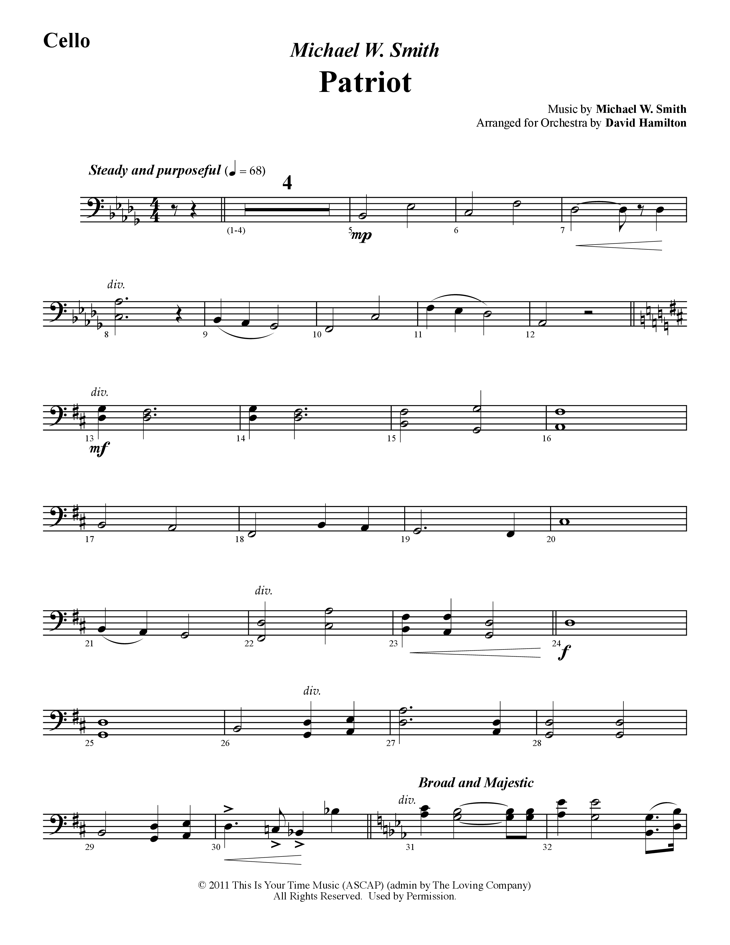 Patriot (Instrumental) Cello (Word Music / Arr. David Hamilton)