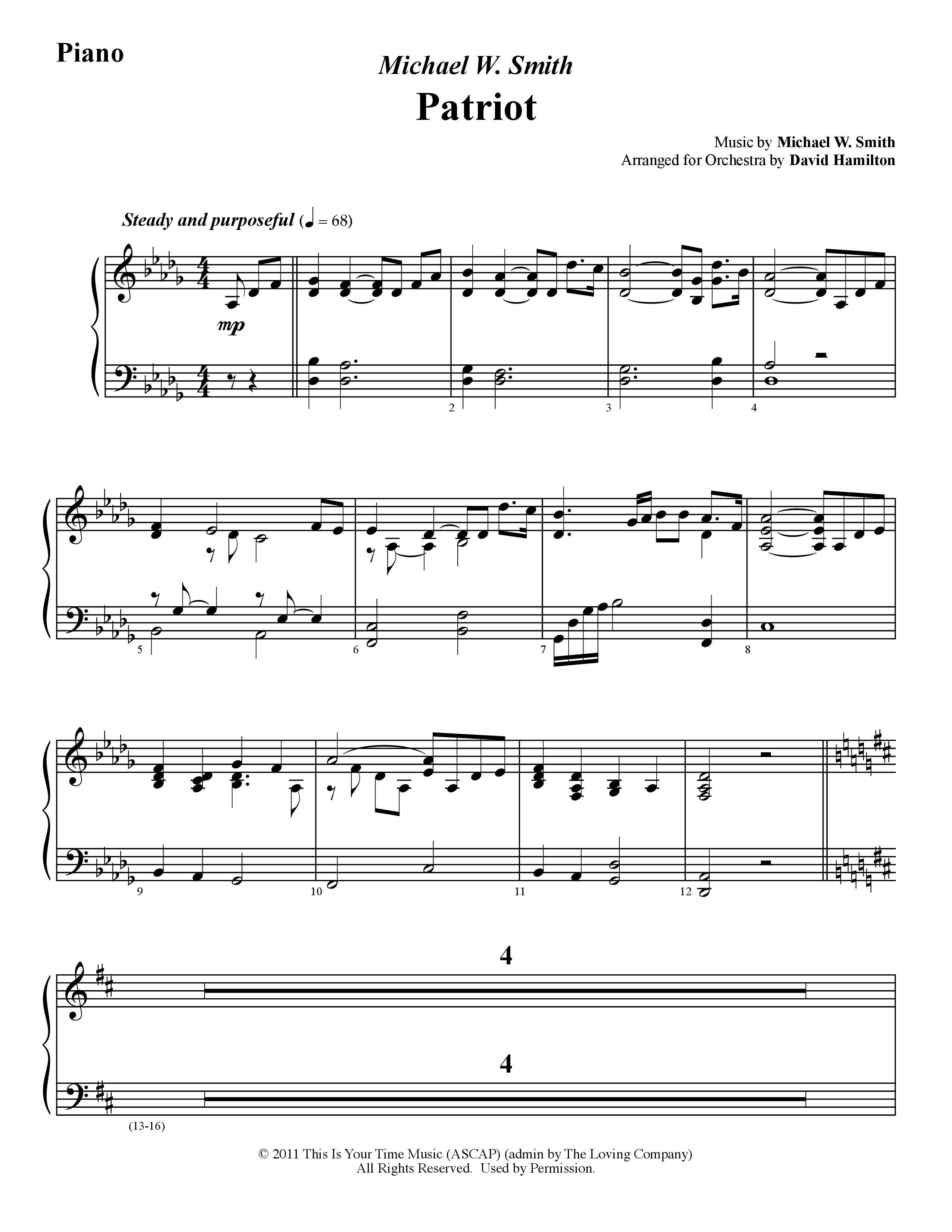 Patriot (Instrumental) Piano Sheet (Word Music / Arr. David Hamilton)