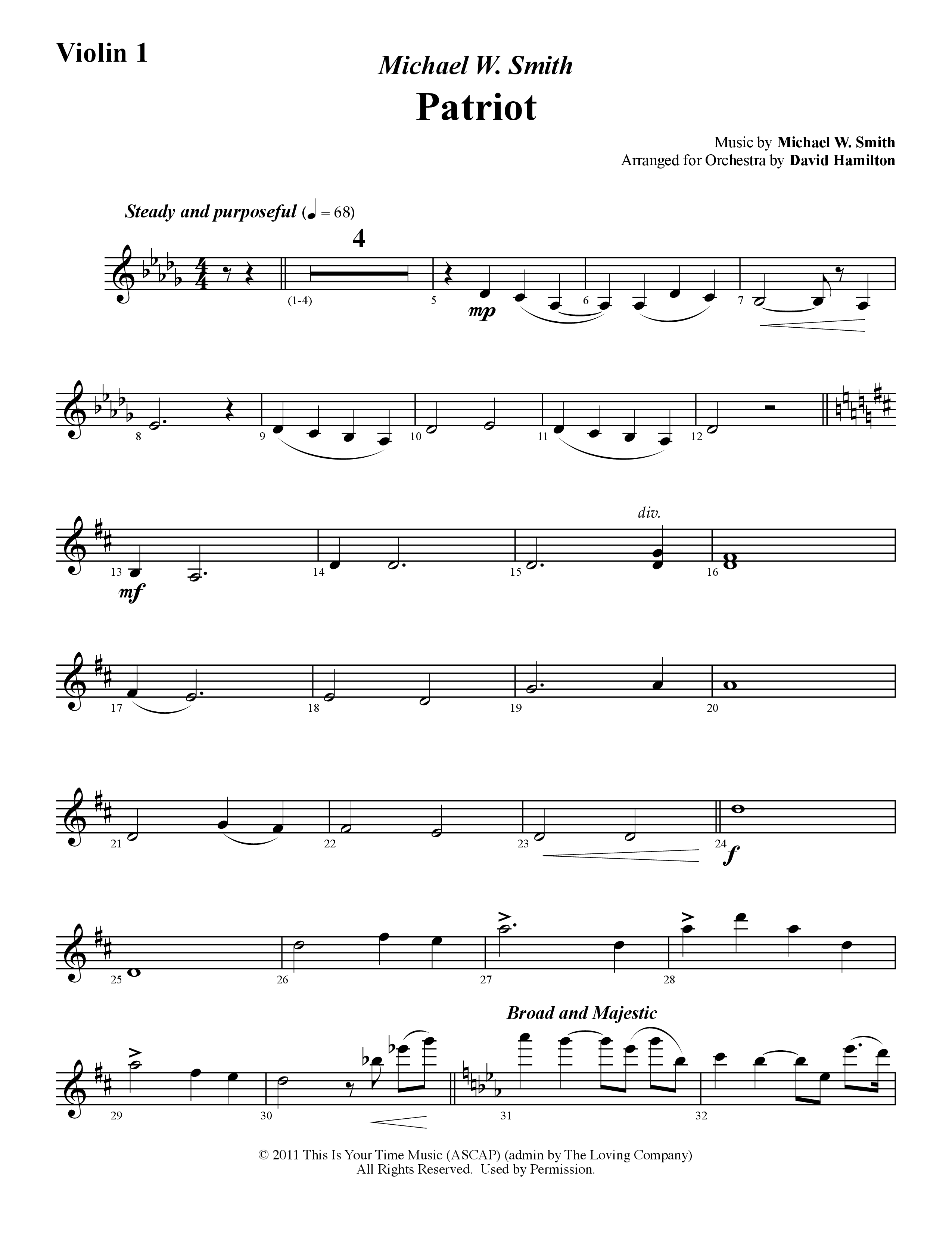 Patriot (Instrumental) Violin 1 (Word Music / Arr. David Hamilton)