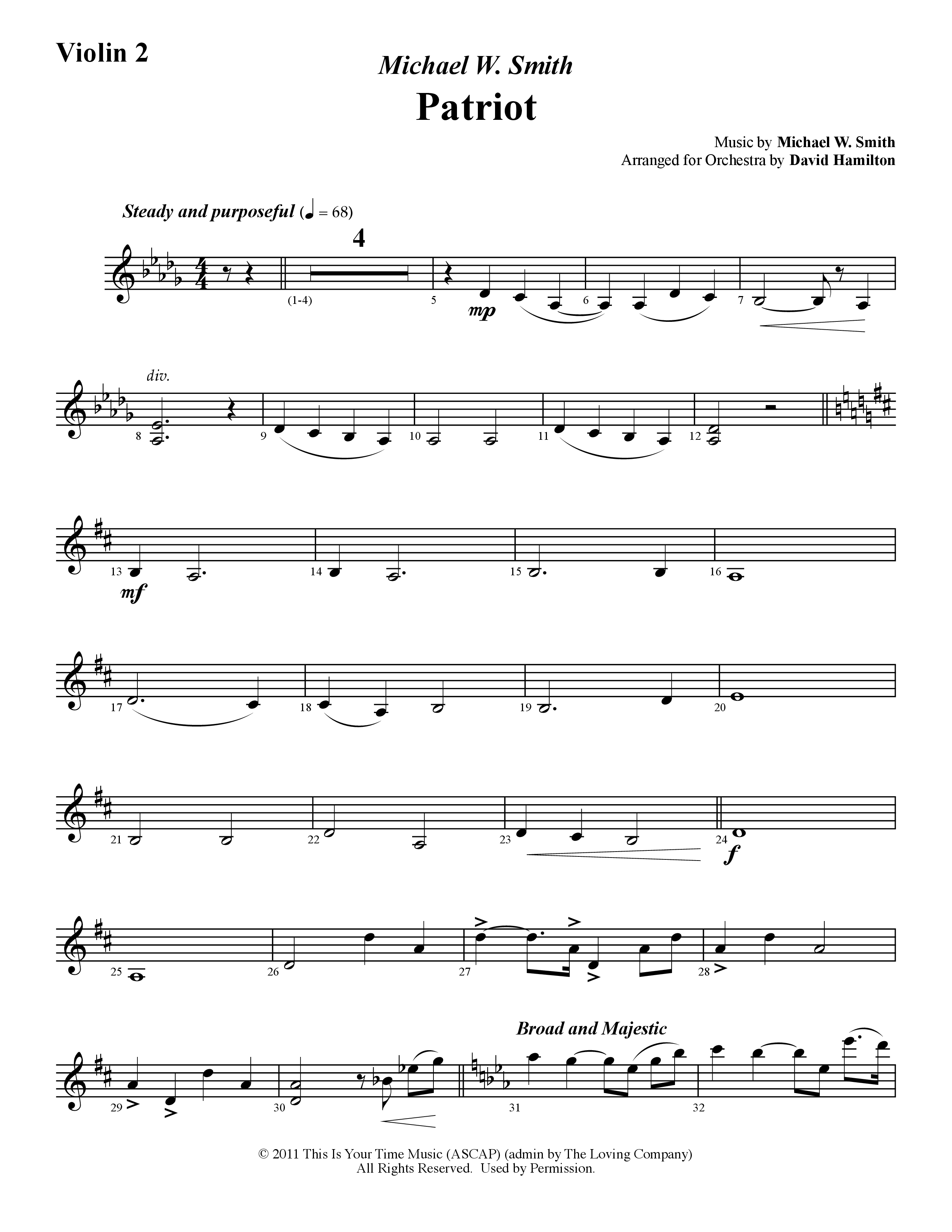 Patriot (Instrumental) Violin 2 (Word Music / Arr. David Hamilton)