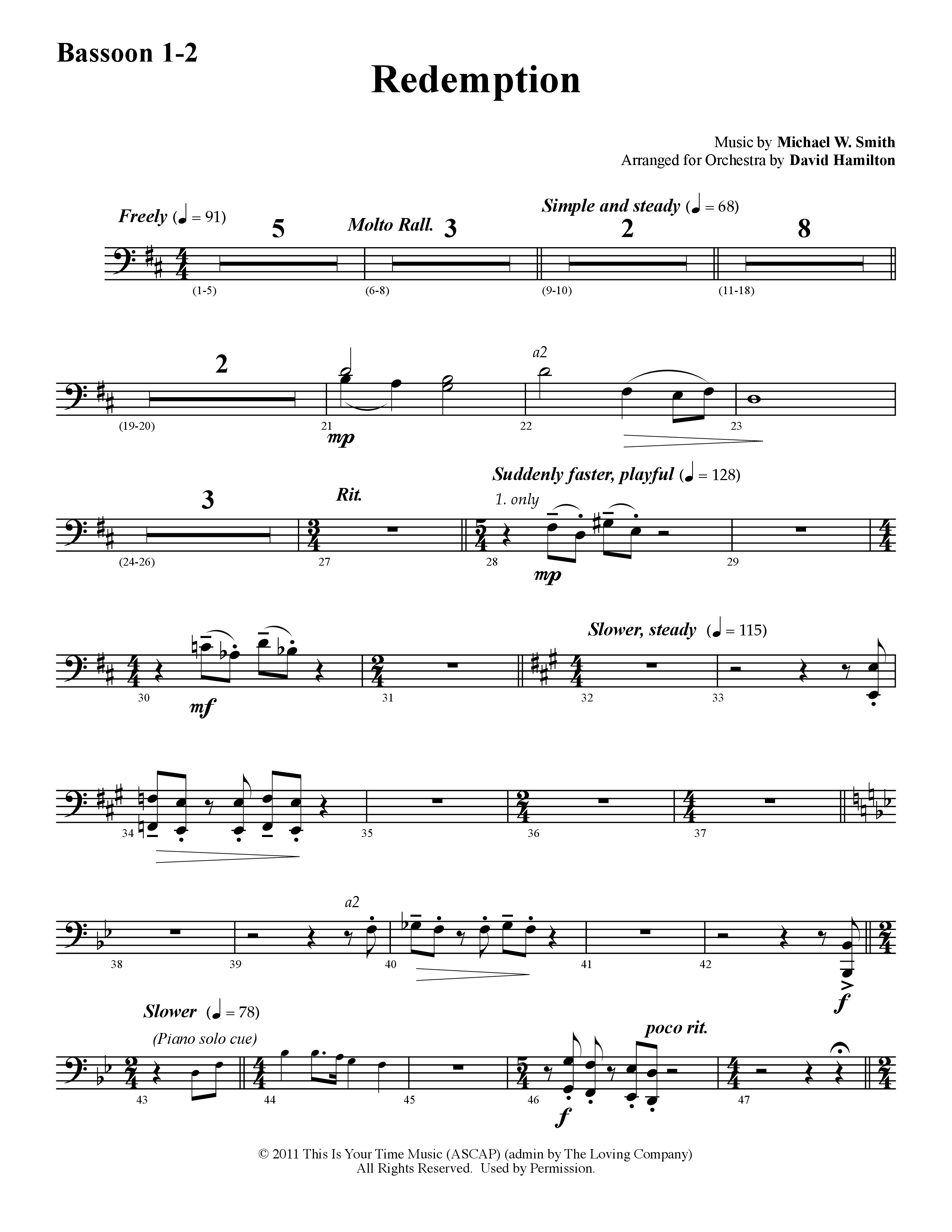 Redemption (Instrumental) Bassoon 1/2 (Word Music / Arr. David Hamilton)