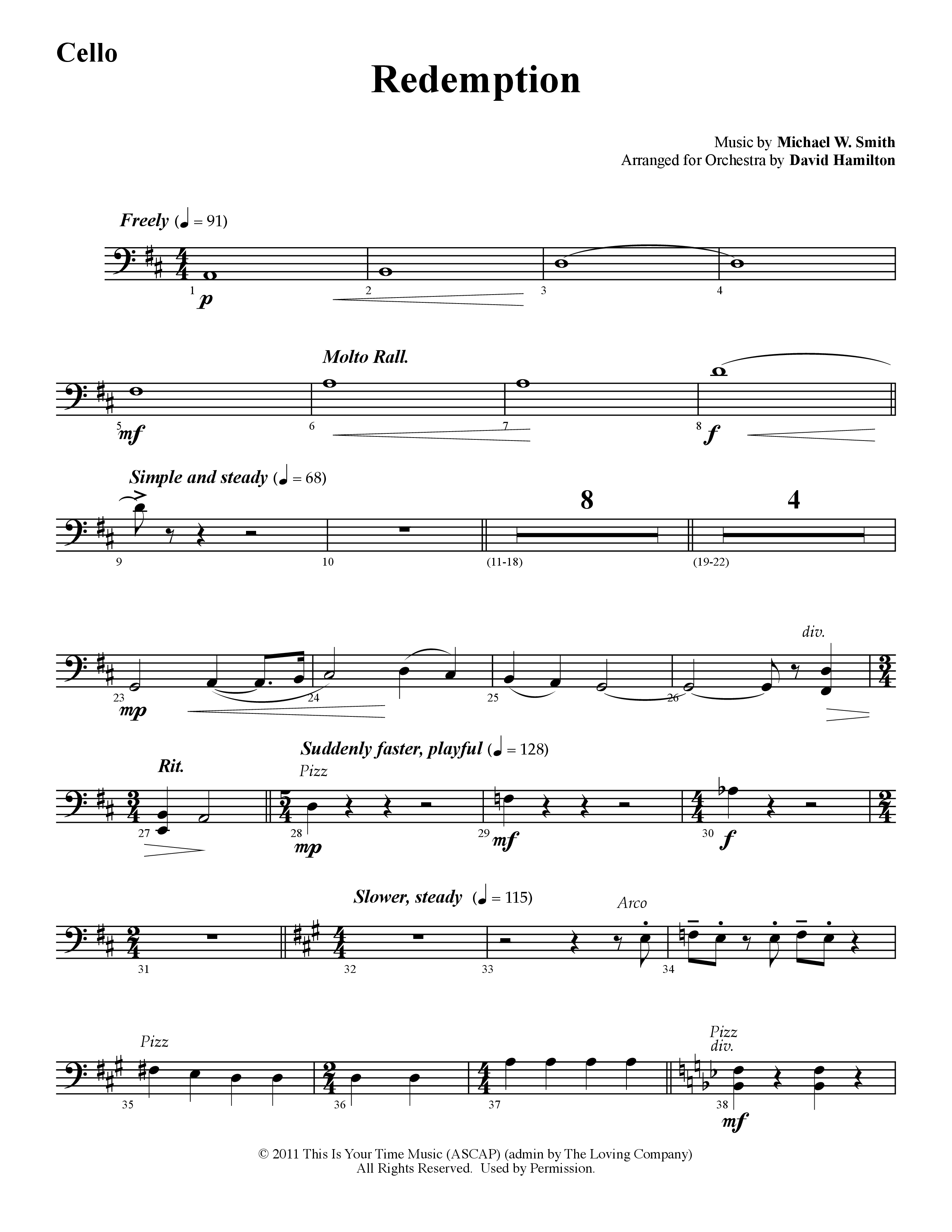 Redemption (Instrumental) Cello (Word Music / Arr. David Hamilton)
