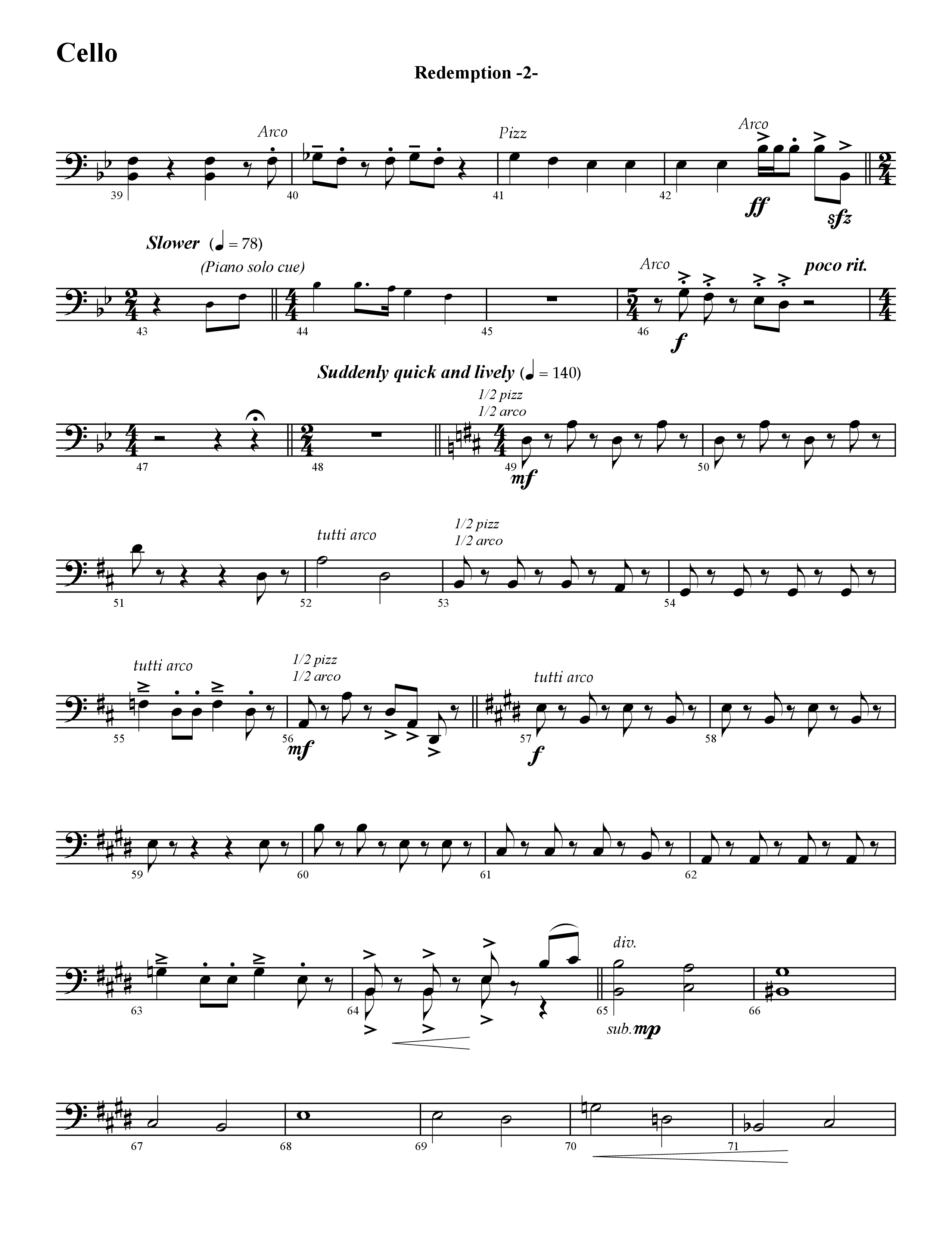 Redemption (Instrumental) Cello (Word Music / Arr. David Hamilton)