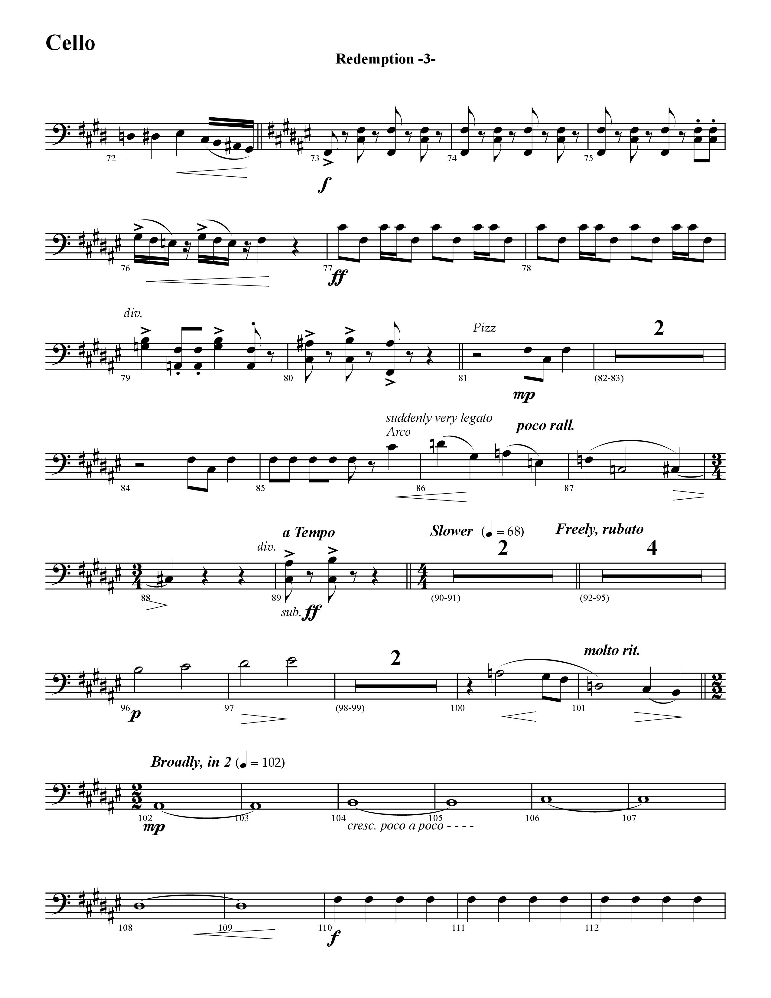 Redemption (Instrumental) Cello (Word Music / Arr. David Hamilton)