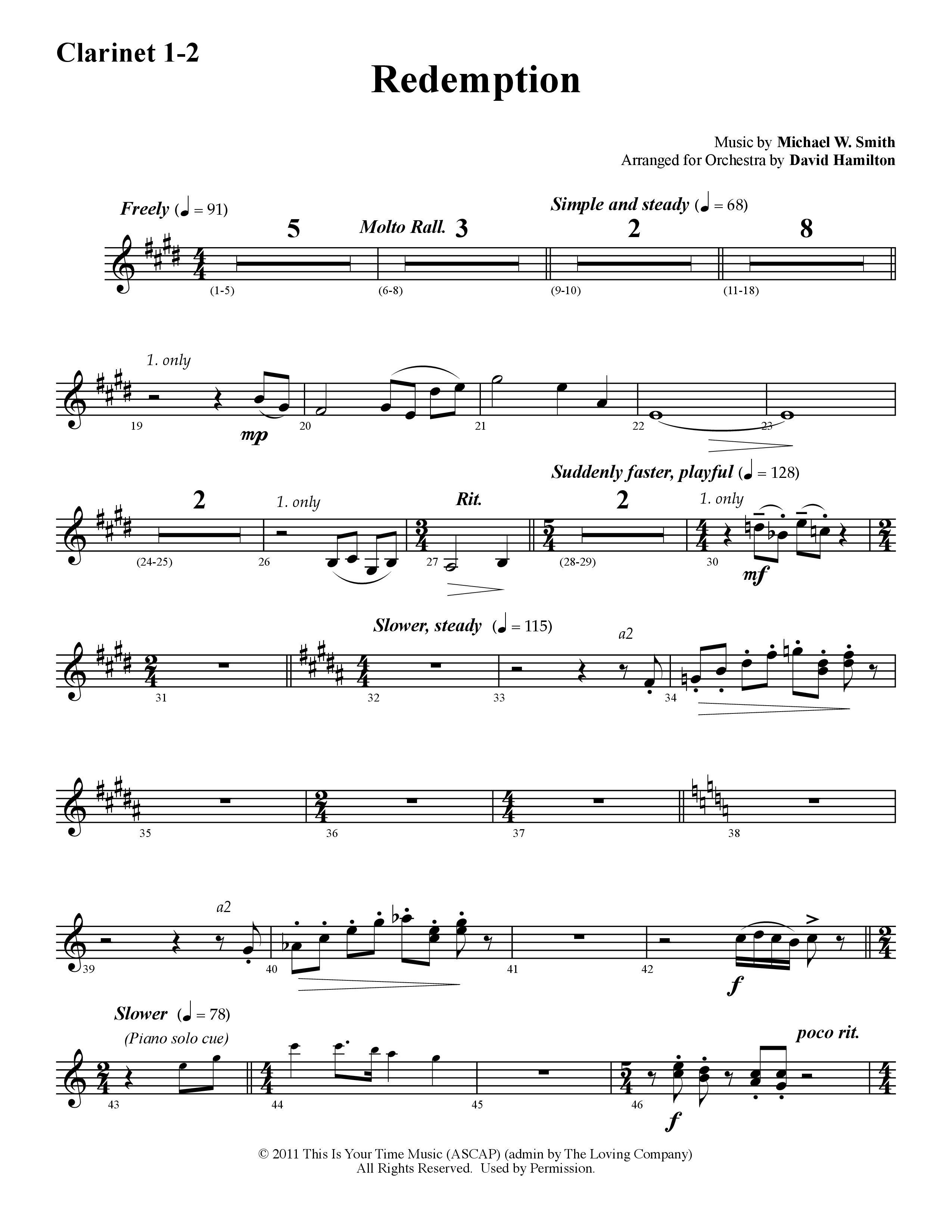 Redemption (Instrumental) Clarinet 1/2 (Word Music / Arr. David Hamilton)