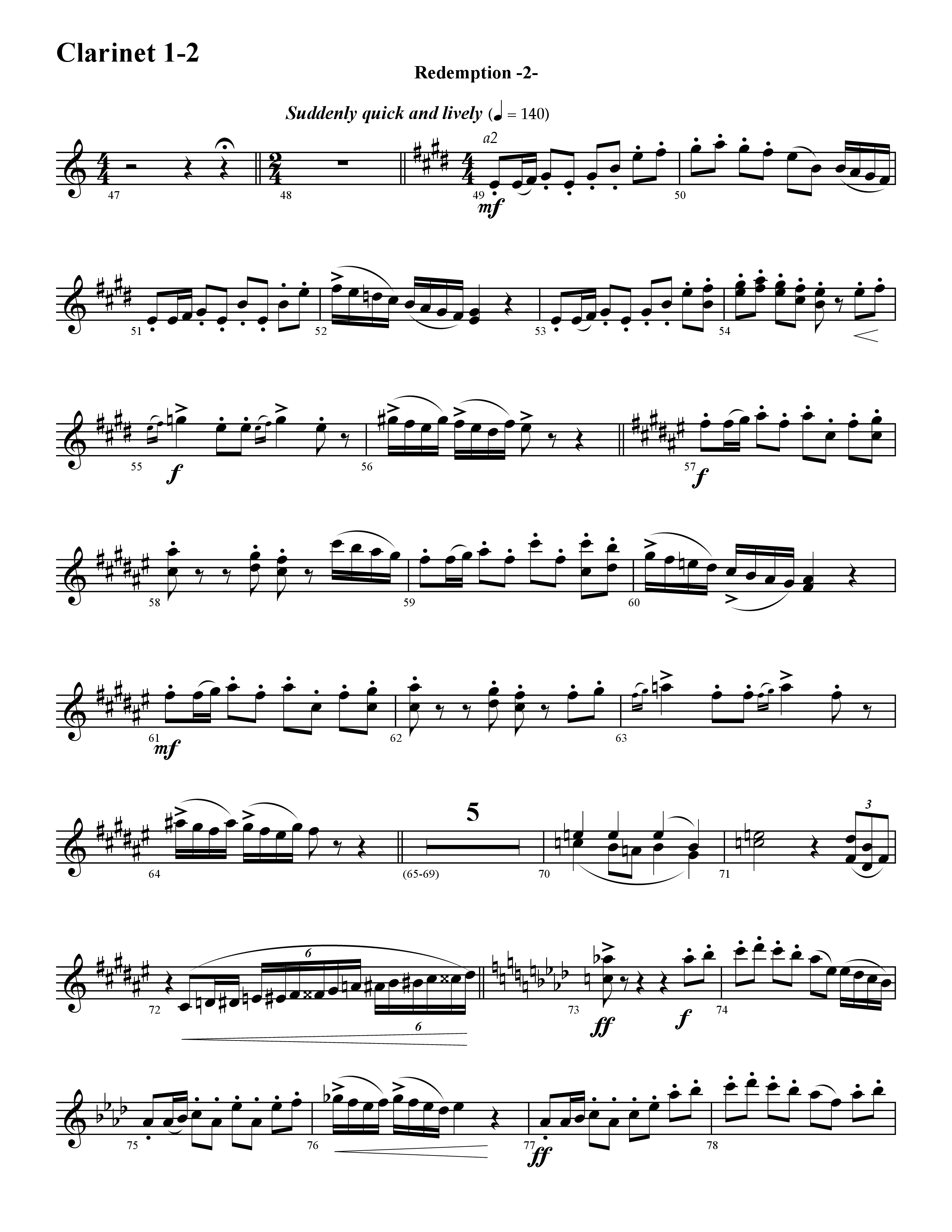 Redemption (Instrumental) Clarinet 1/2 (Word Music / Arr. David Hamilton)