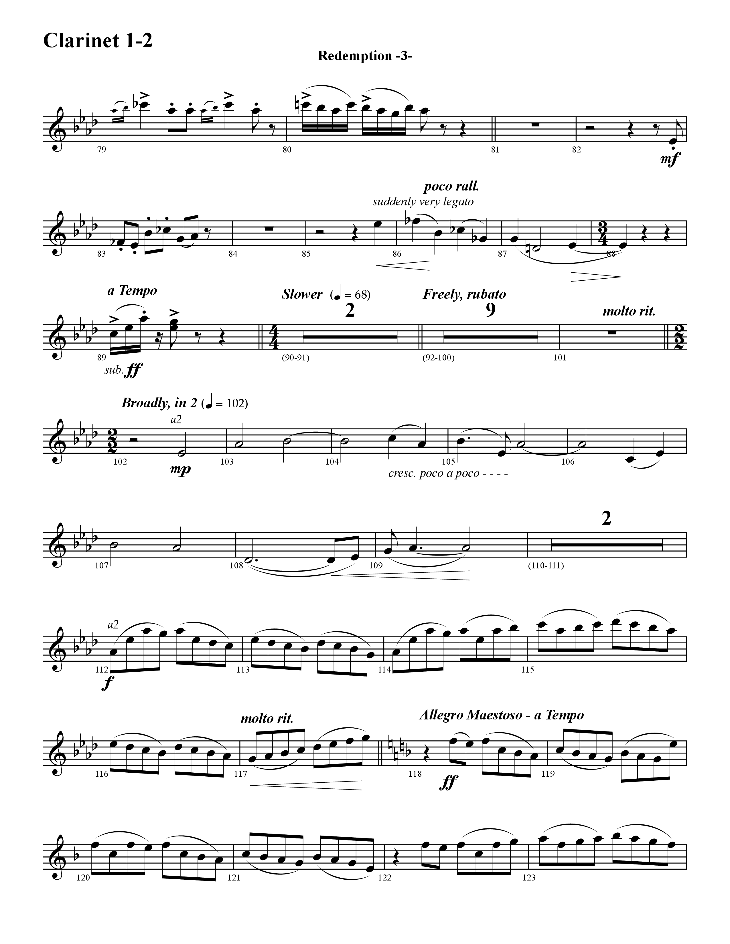 Redemption (Instrumental) Clarinet 1/2 (Word Music / Arr. David Hamilton)