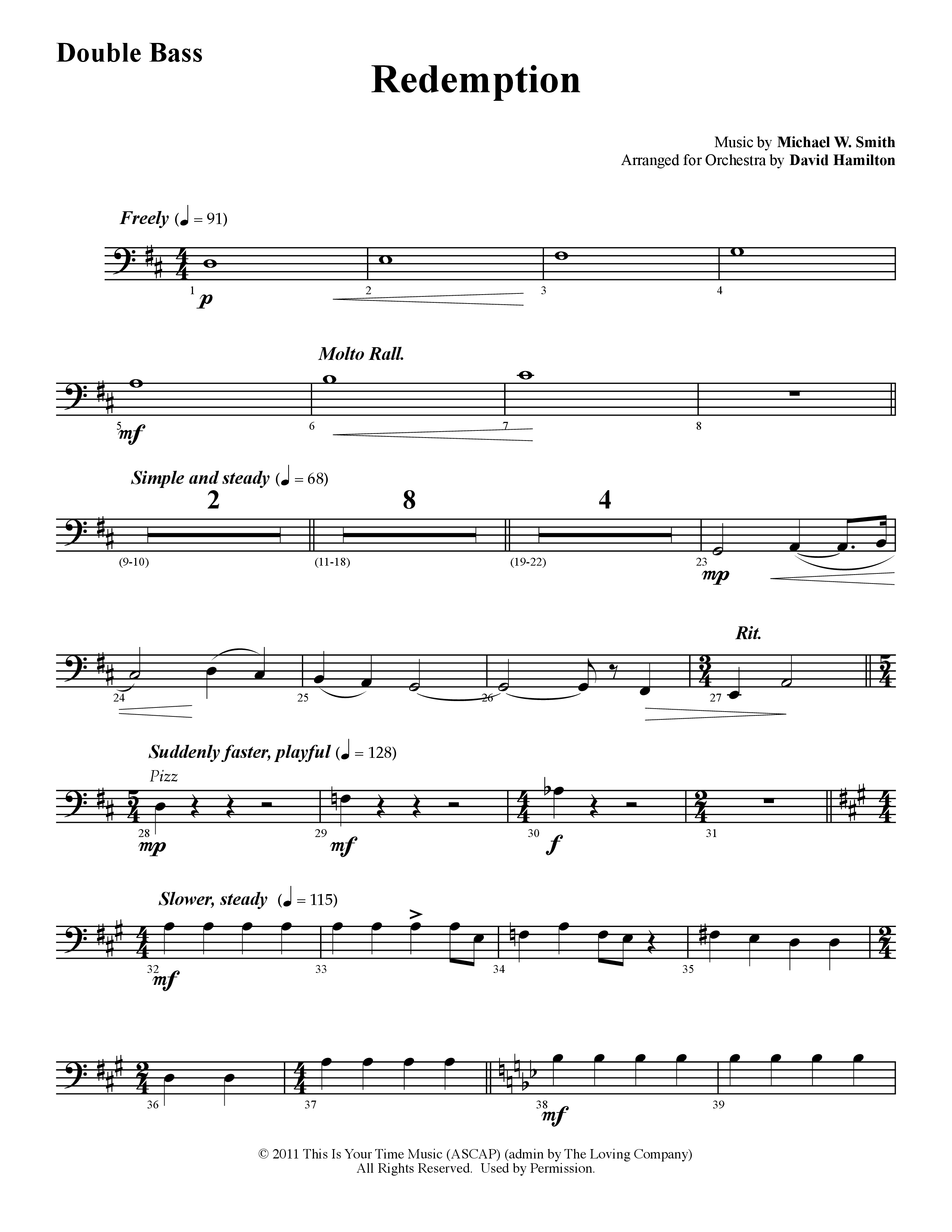 Redemption (Instrumental) Double Bass (Word Music / Arr. David Hamilton)