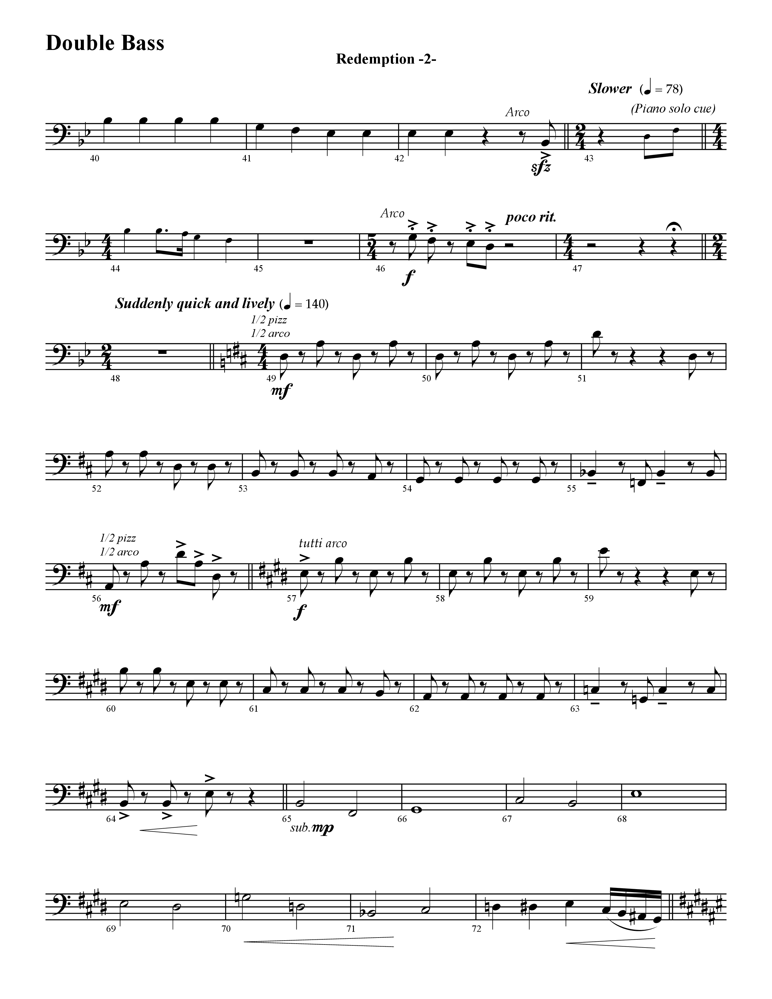 Redemption (Instrumental) Double Bass (Word Music / Arr. David Hamilton)