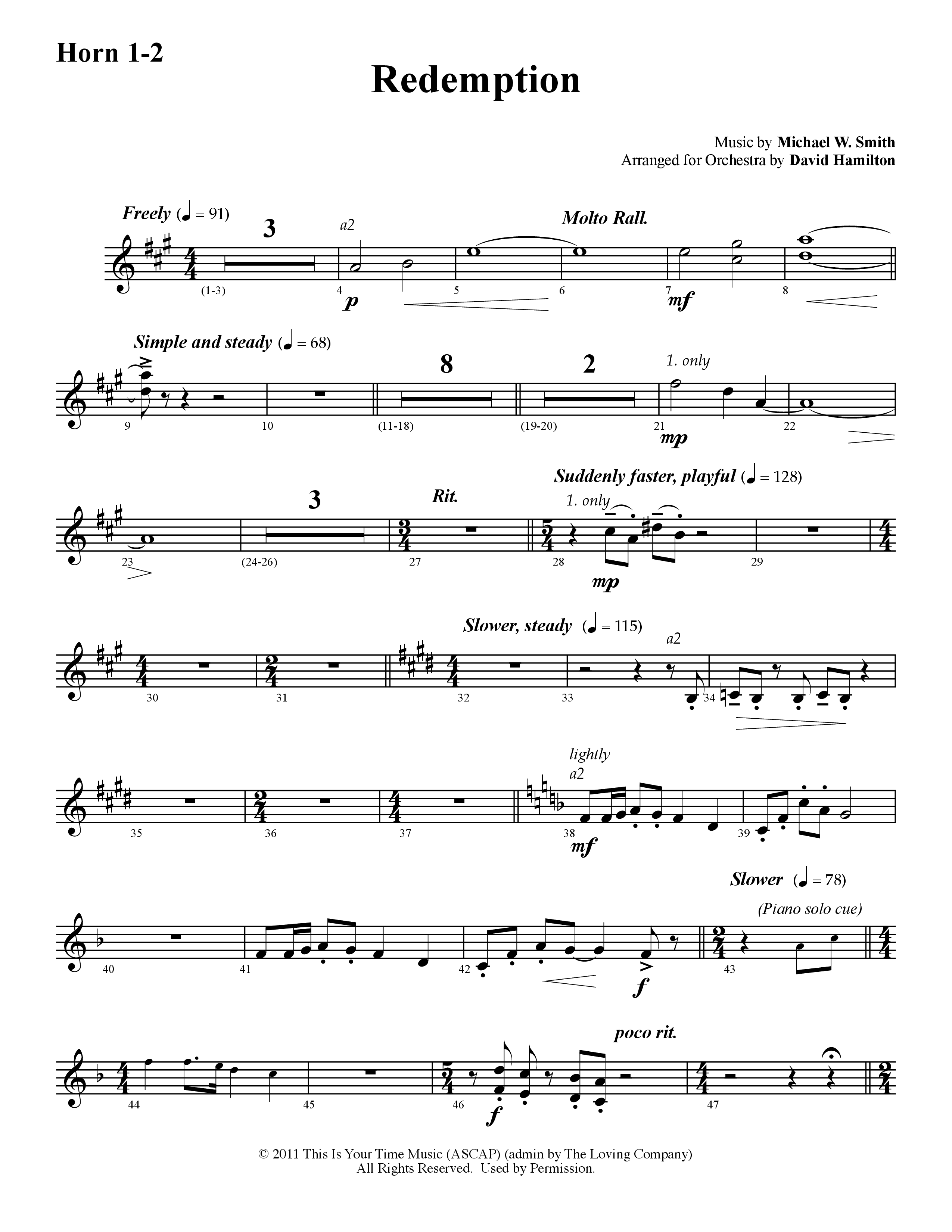 Redemption (Instrumental) French Horn 1/2 (Word Music / Arr. David Hamilton)