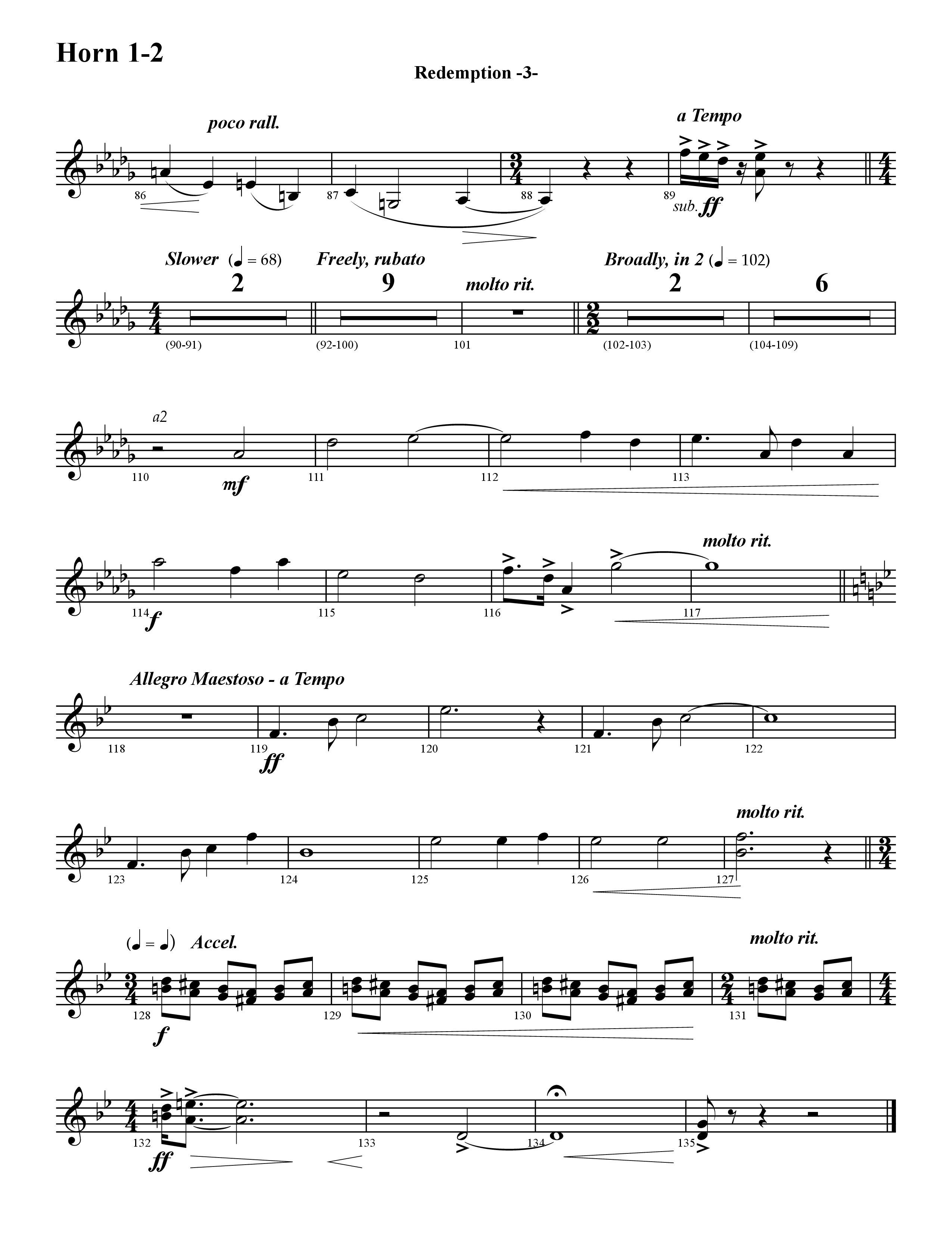 Redemption (Instrumental) French Horn 1/2 (Word Music / Arr. David Hamilton)