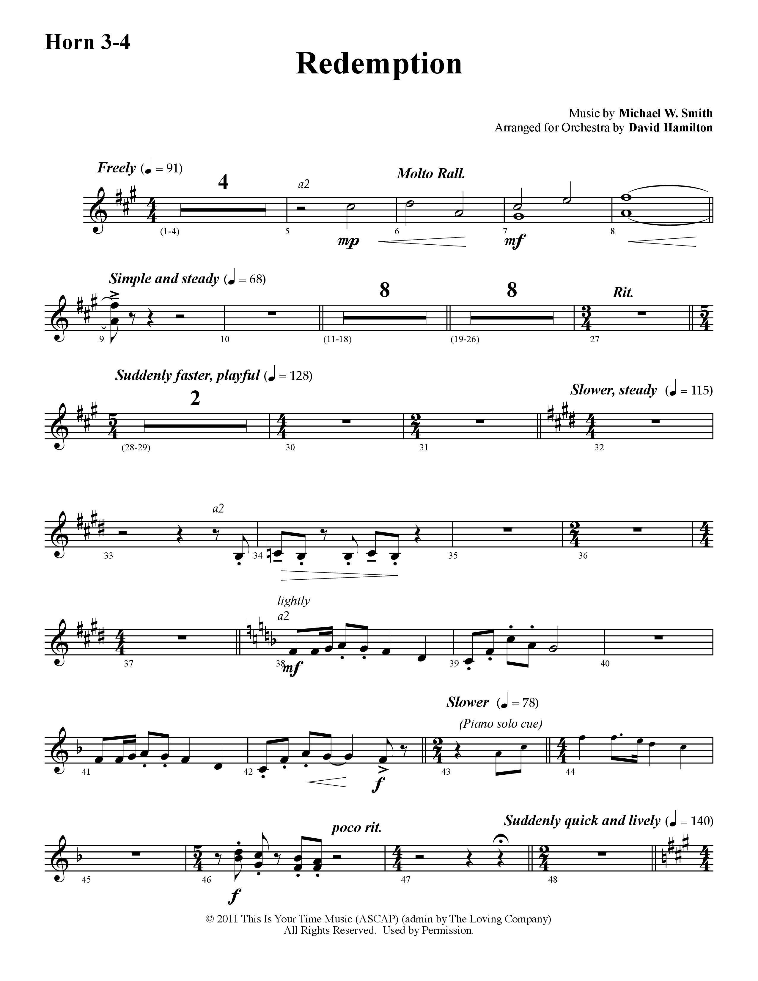 Redemption (Instrumental) French Horn 3 (Word Music / Arr. David Hamilton)