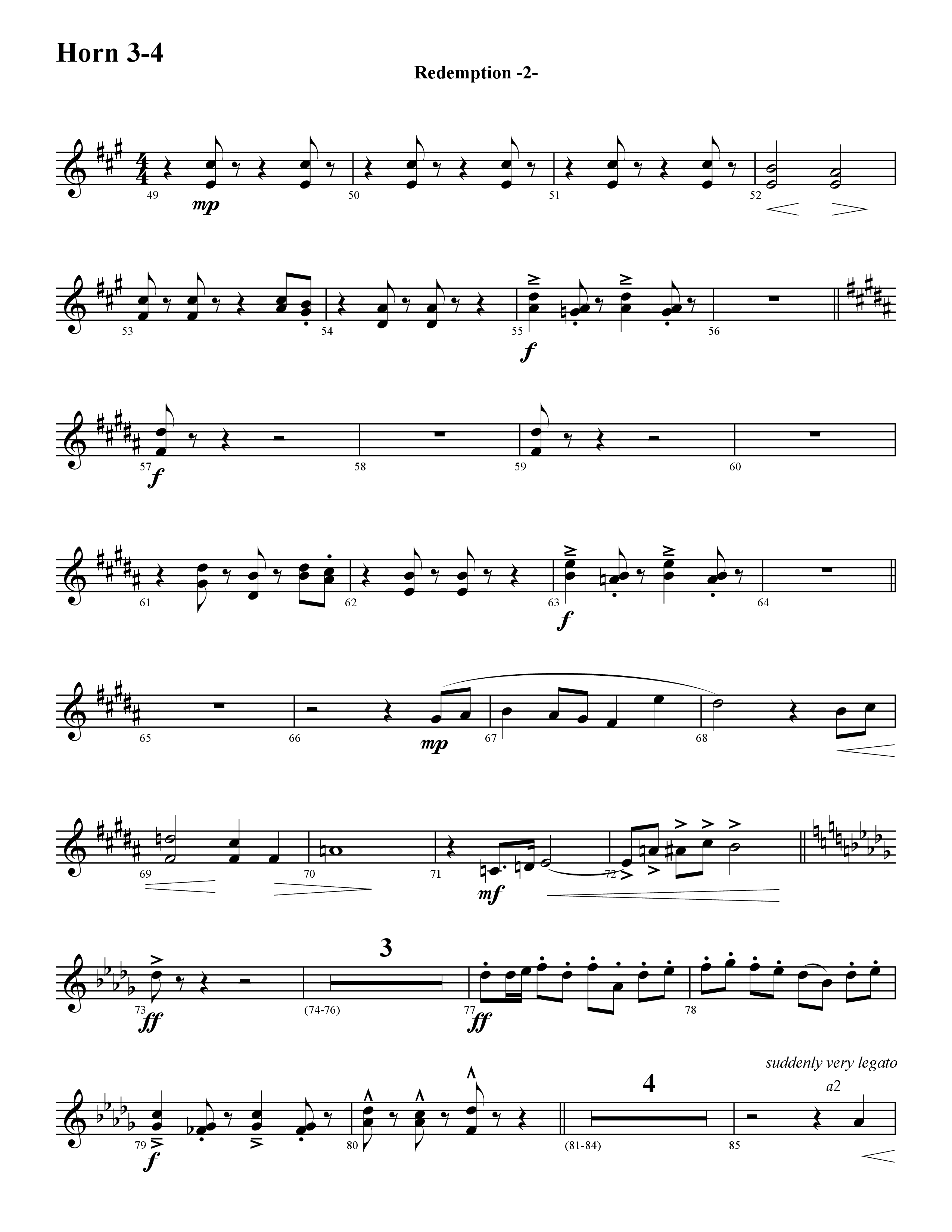 Redemption (Instrumental) French Horn 3 (Word Music / Arr. David Hamilton)