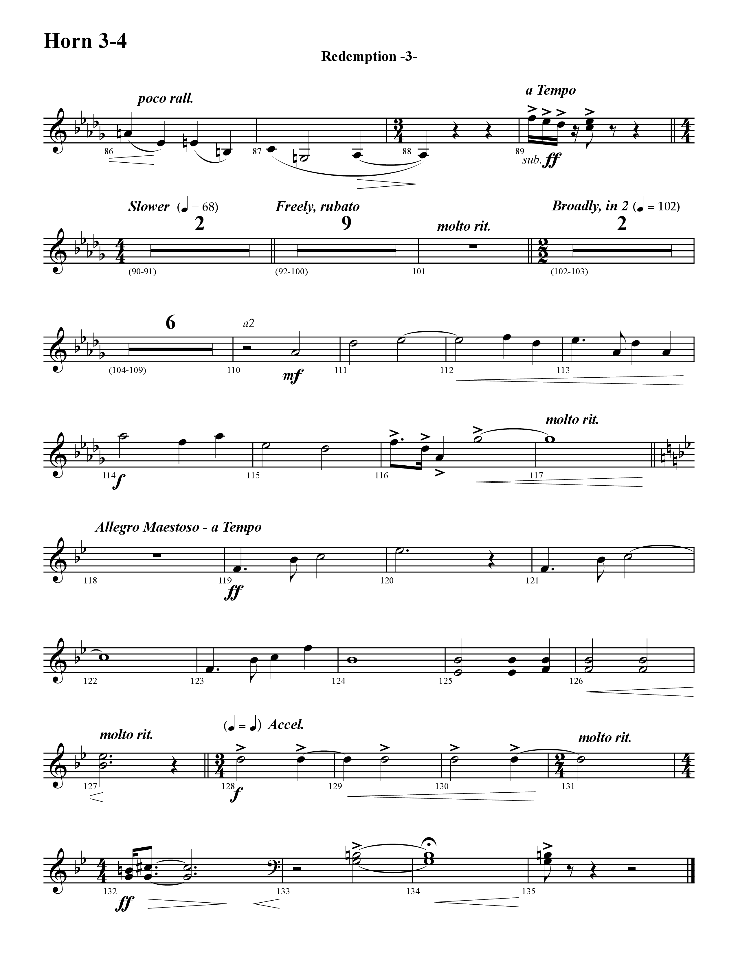 Redemption (Instrumental) French Horn 3 (Word Music / Arr. David Hamilton)