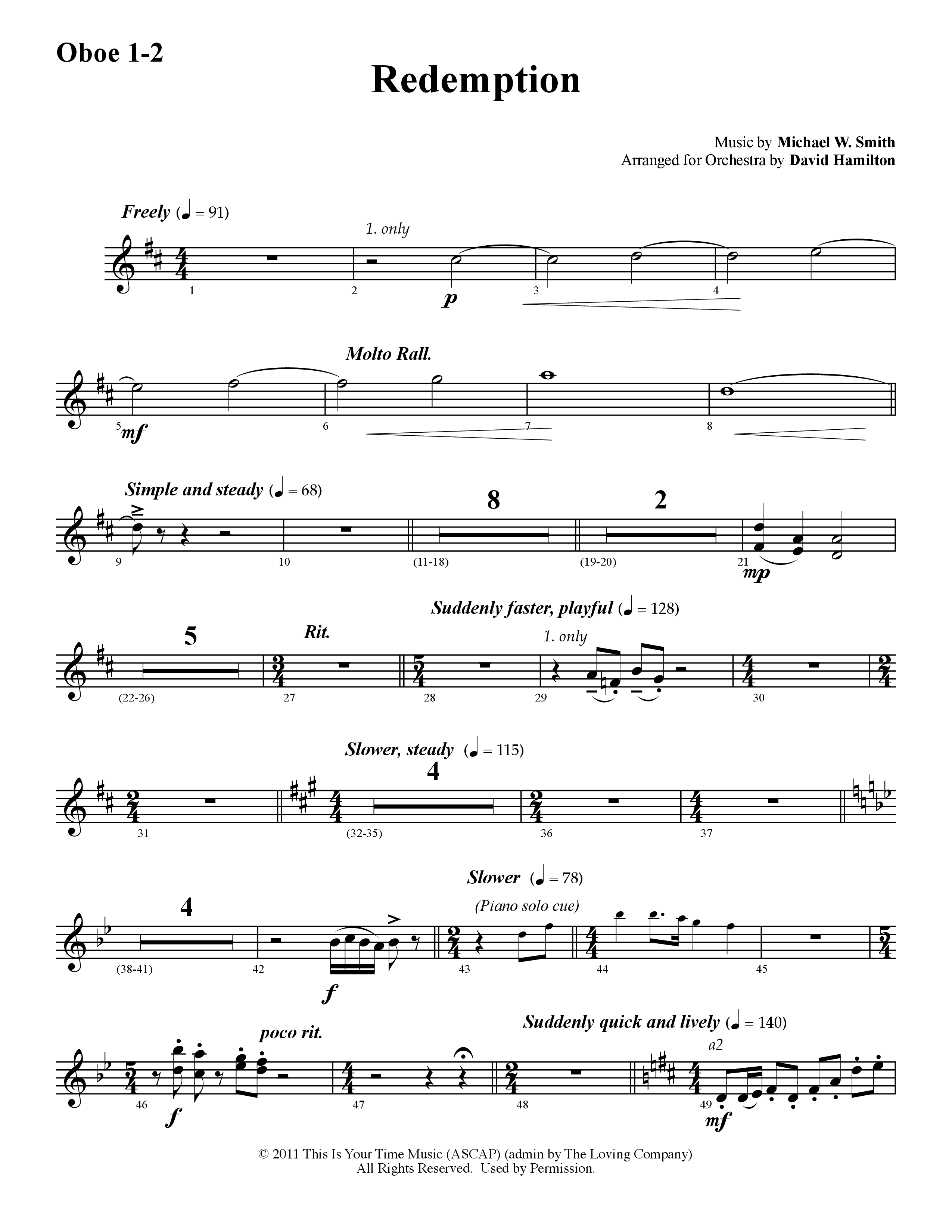 Redemption (Instrumental) Oboe 1/2 (Word Music / Arr. David Hamilton)